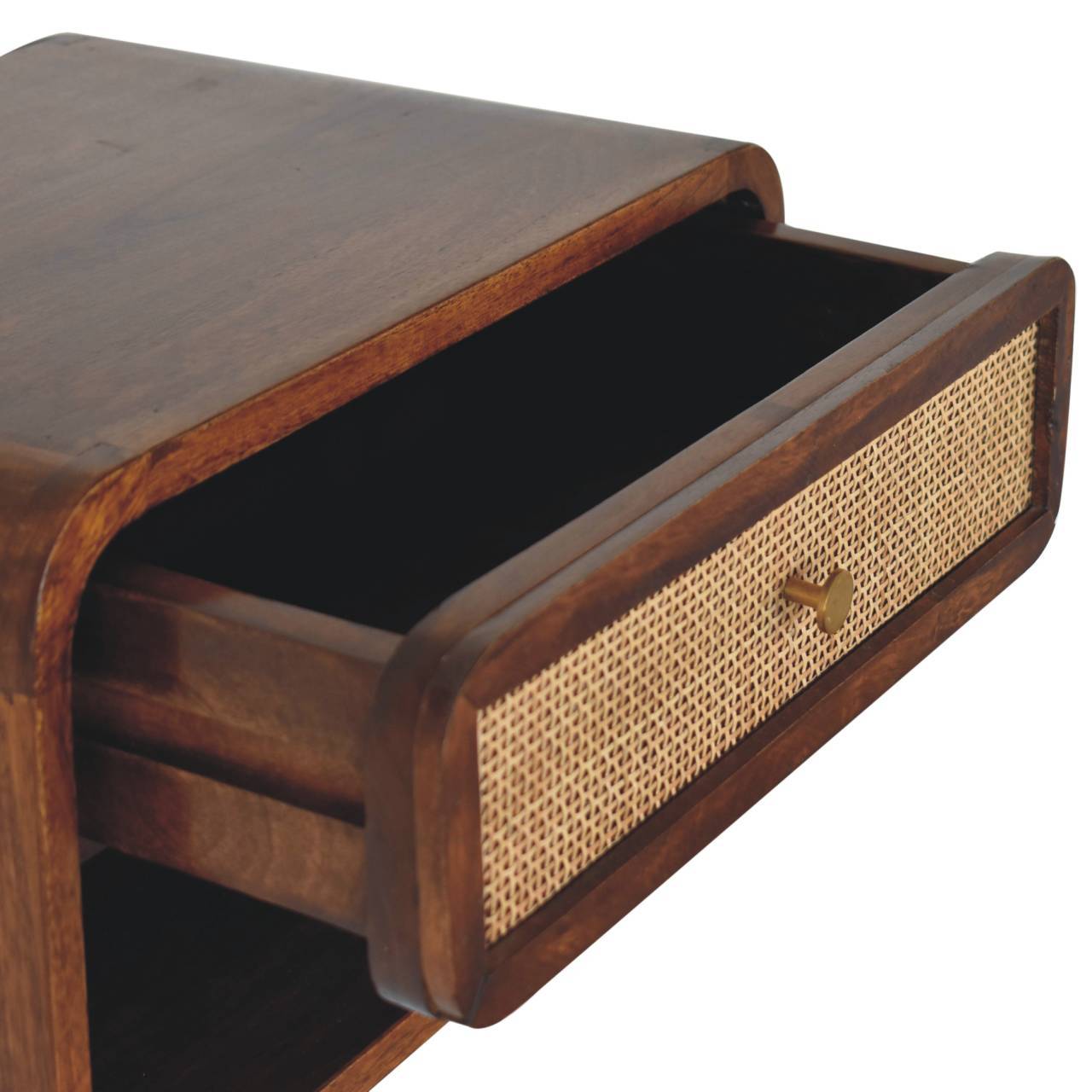Wall Mounted Open Woven Bedside Table - Chestnut