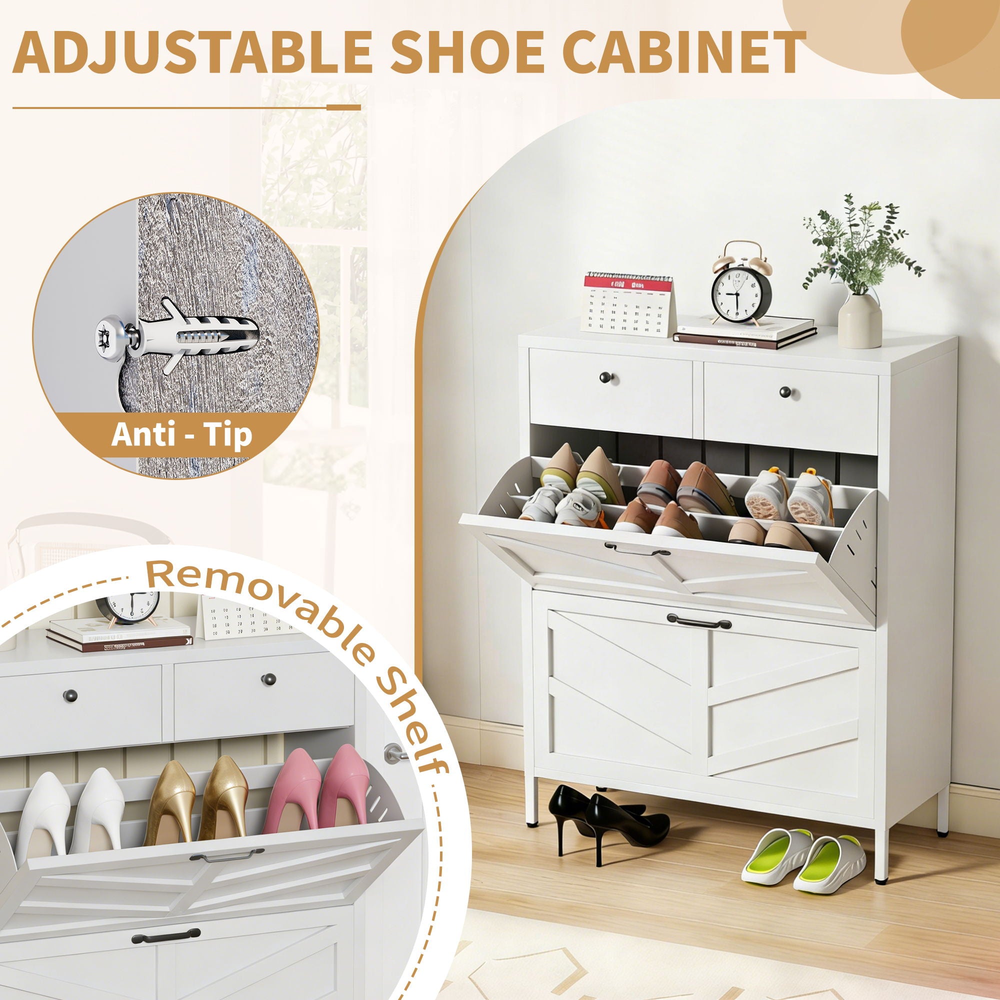 Shoe Cabinet With Flip Drawers