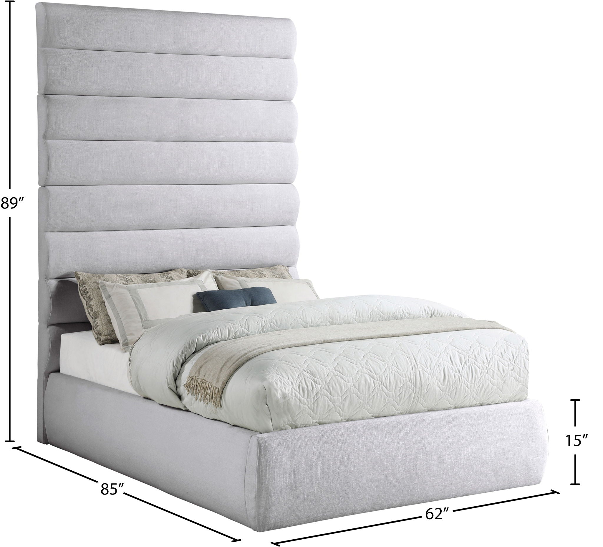 Adam - Linen Fabric Bed With 89" Headboard