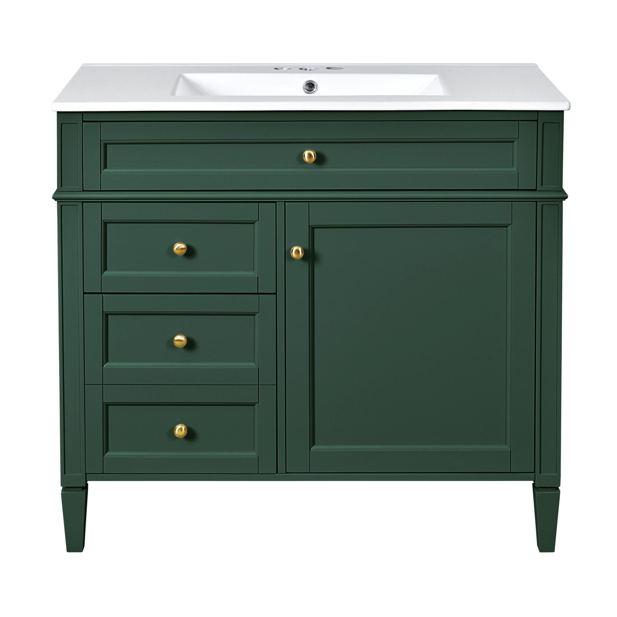 Bathroom Vanity With Mirror Cabinet, Single Sink With 2 Soft Closing Doors And 4 Drawers