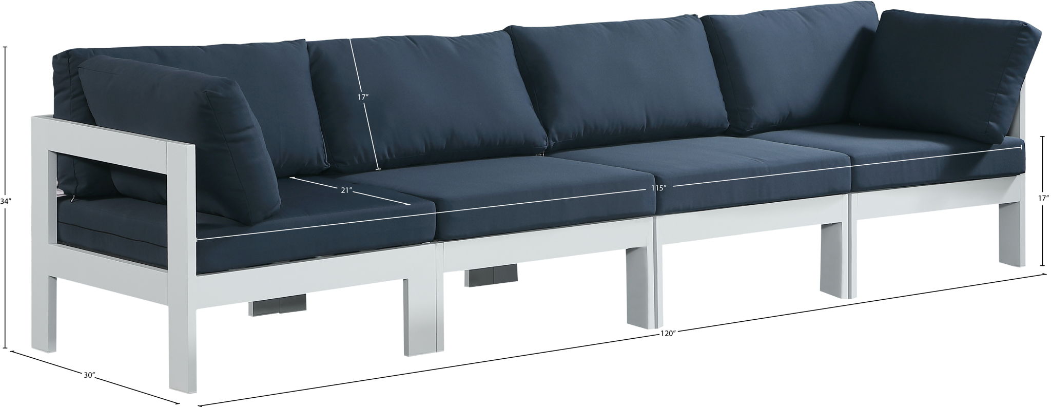 Nizuc - Outdoor Patio 4 Seat Modular Sofa With White Frame