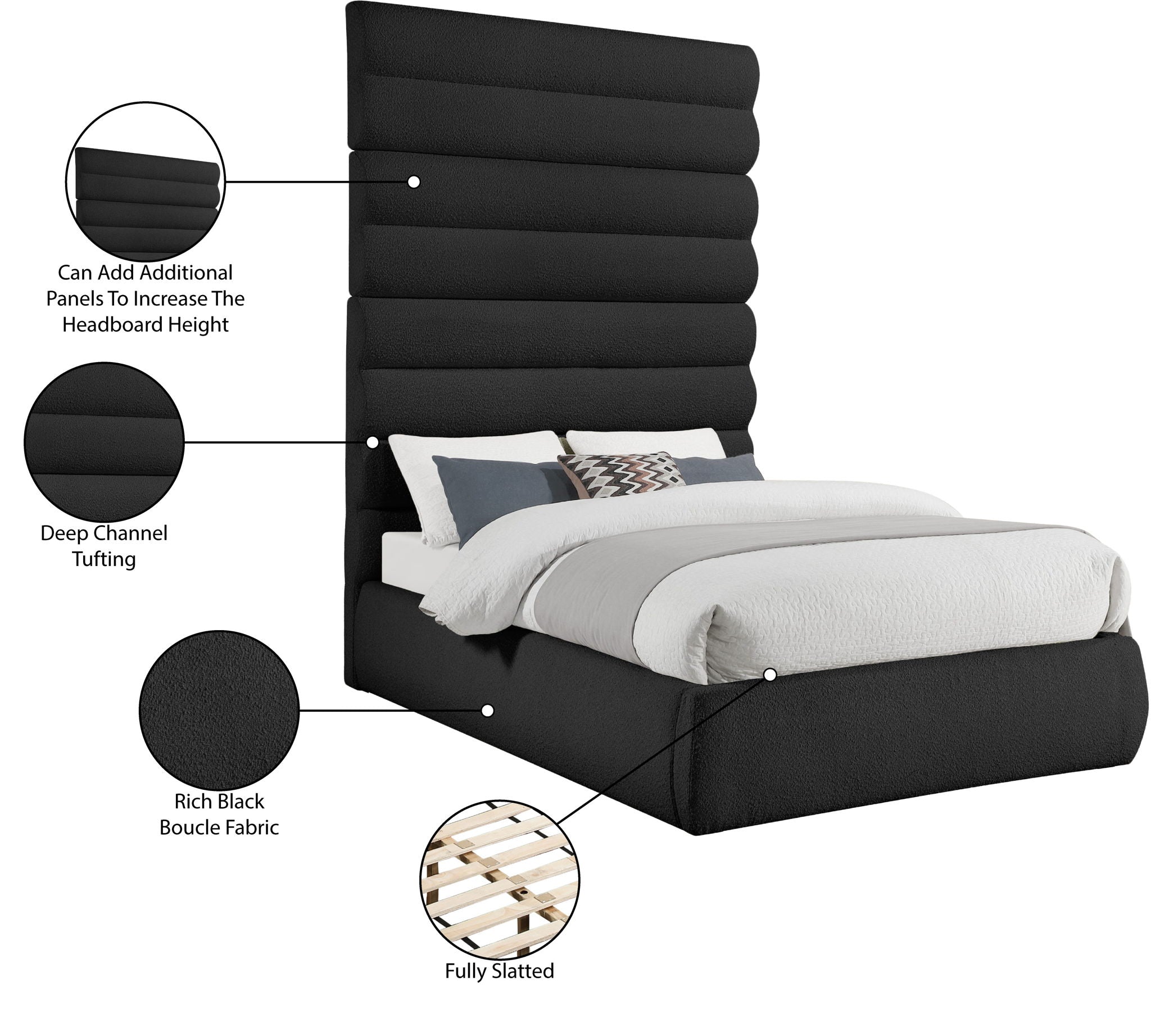 Adam - Boucle Fabric Bed With 89" Headboard