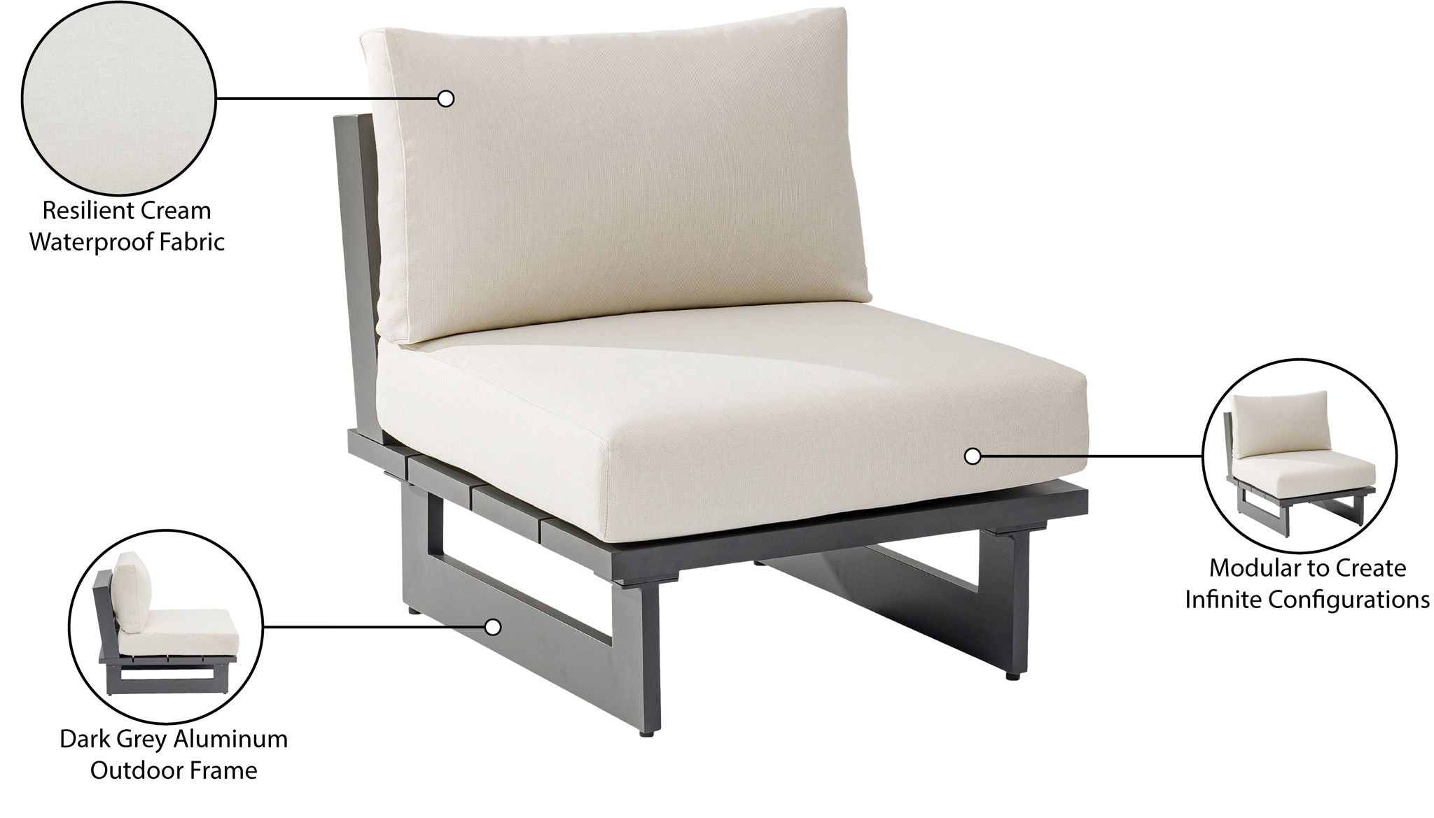 Maldives - Water Resistant Outdoor Patio Armless Chair With Gray Frame