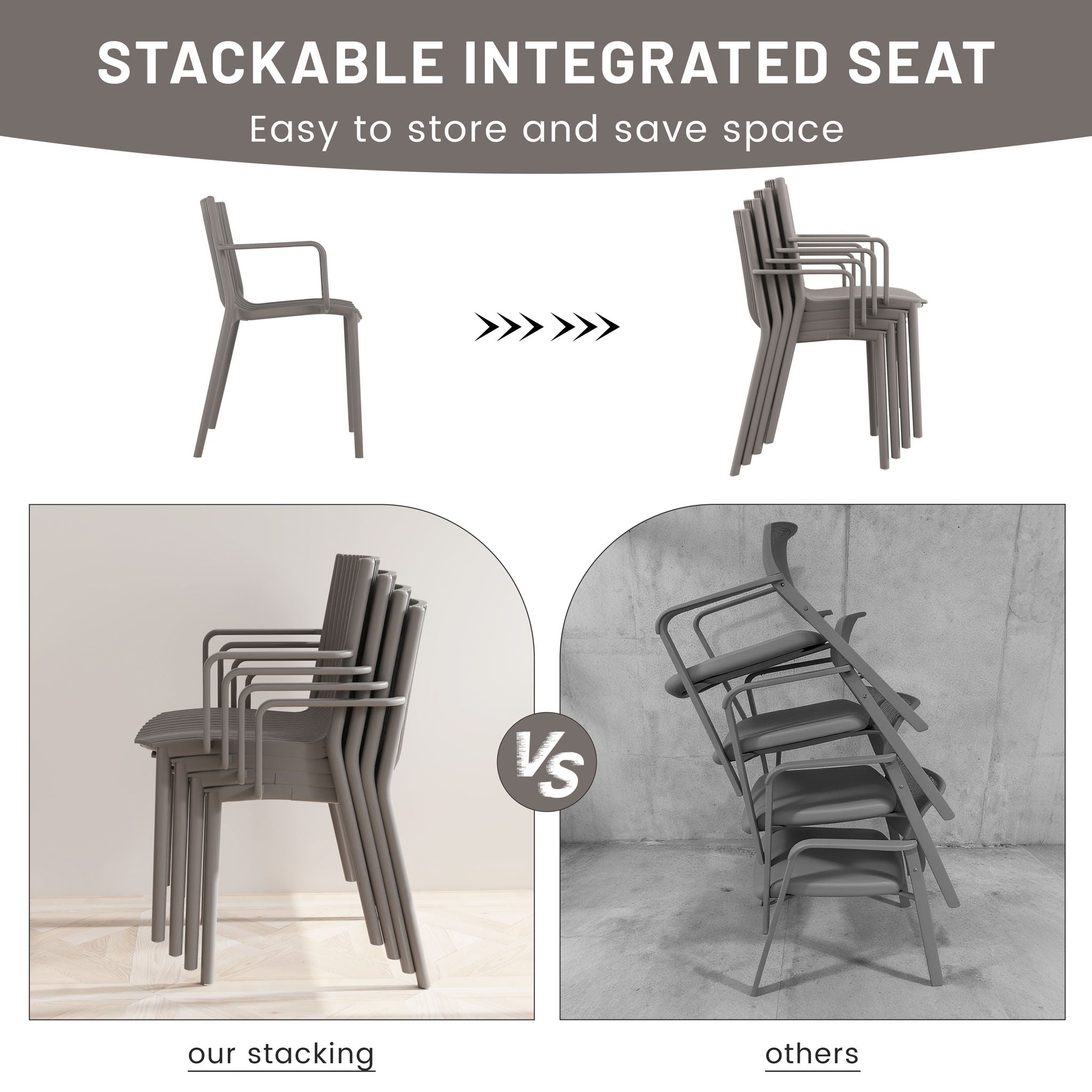 4 Modern Stackable Plastic Armchair Matched With Folding Square Table