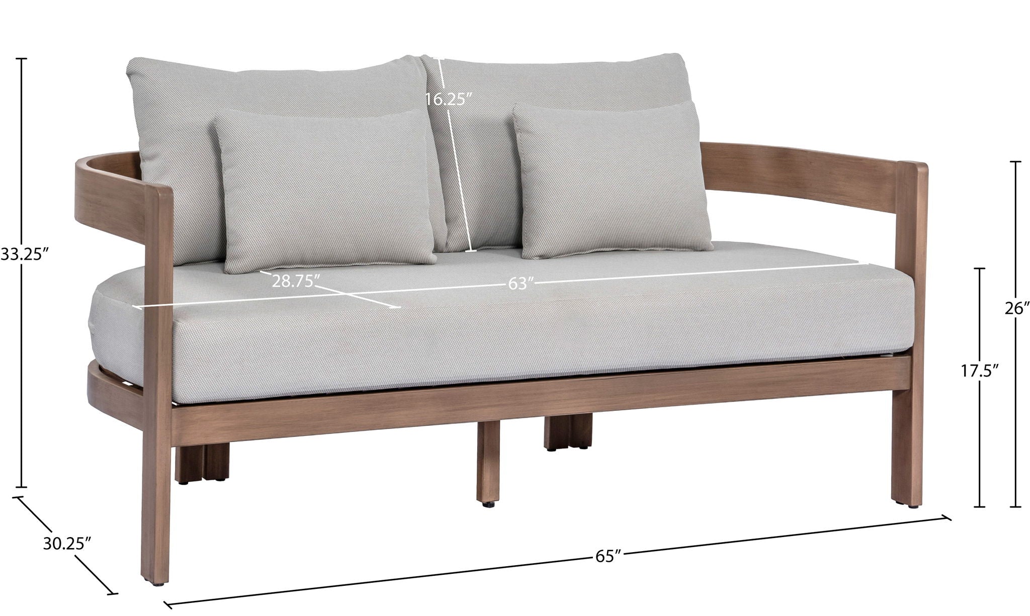 Newport - Water Resistant Fabric 65" Upholstered Outdoor Patio Loveseat