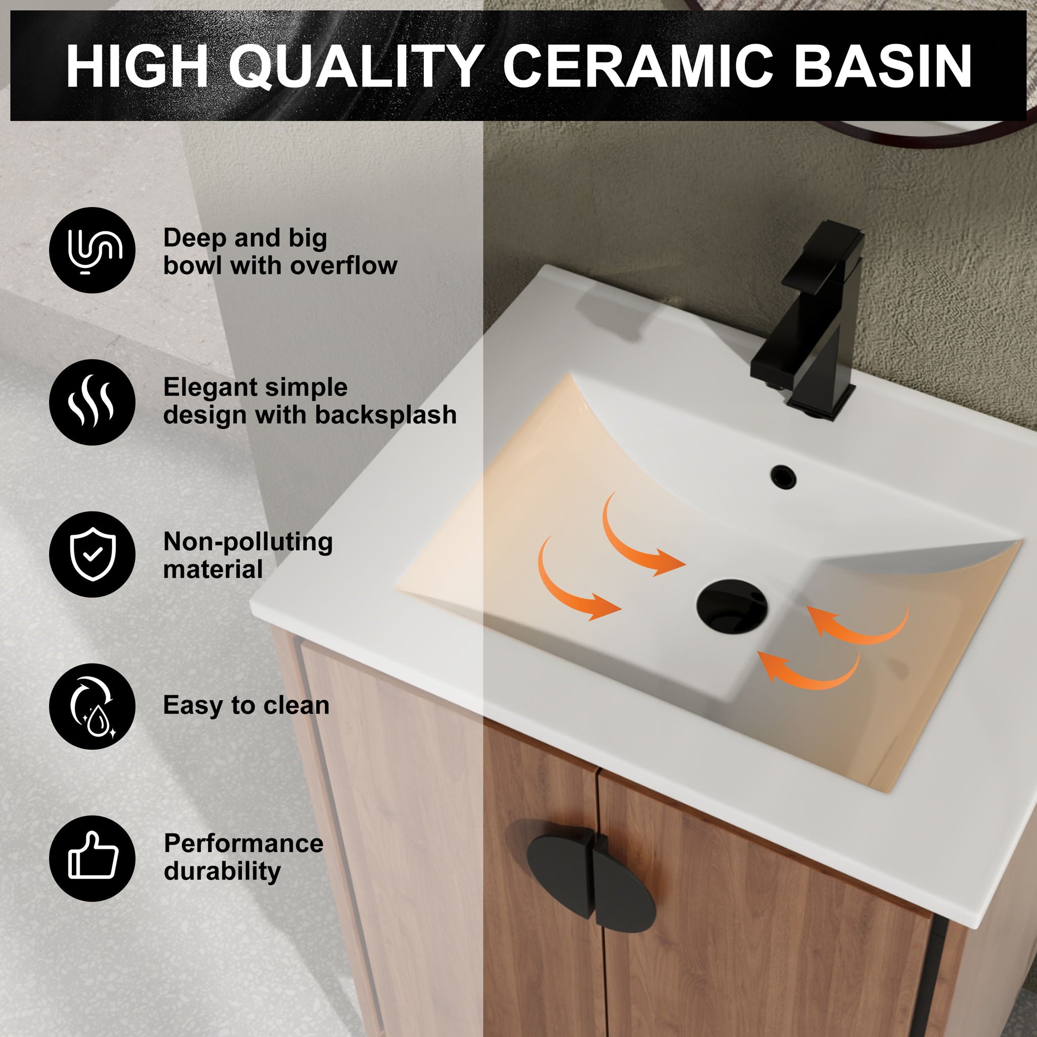 Modern Bathroom Vanity With Top Sink, Engineered Wood Storage Cabinet
