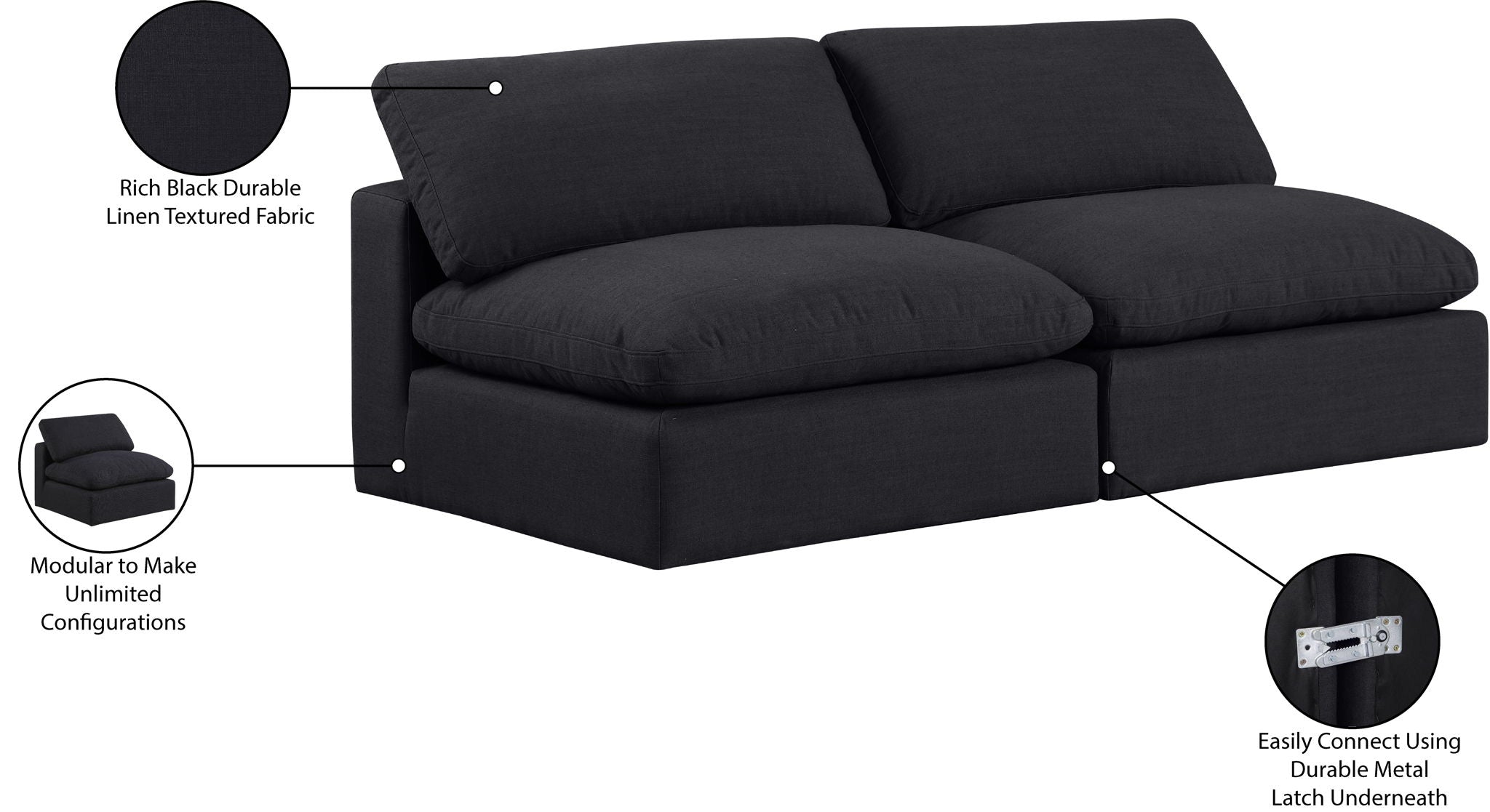 Comfy - Linen Modular Armless Sofa 2 Seats