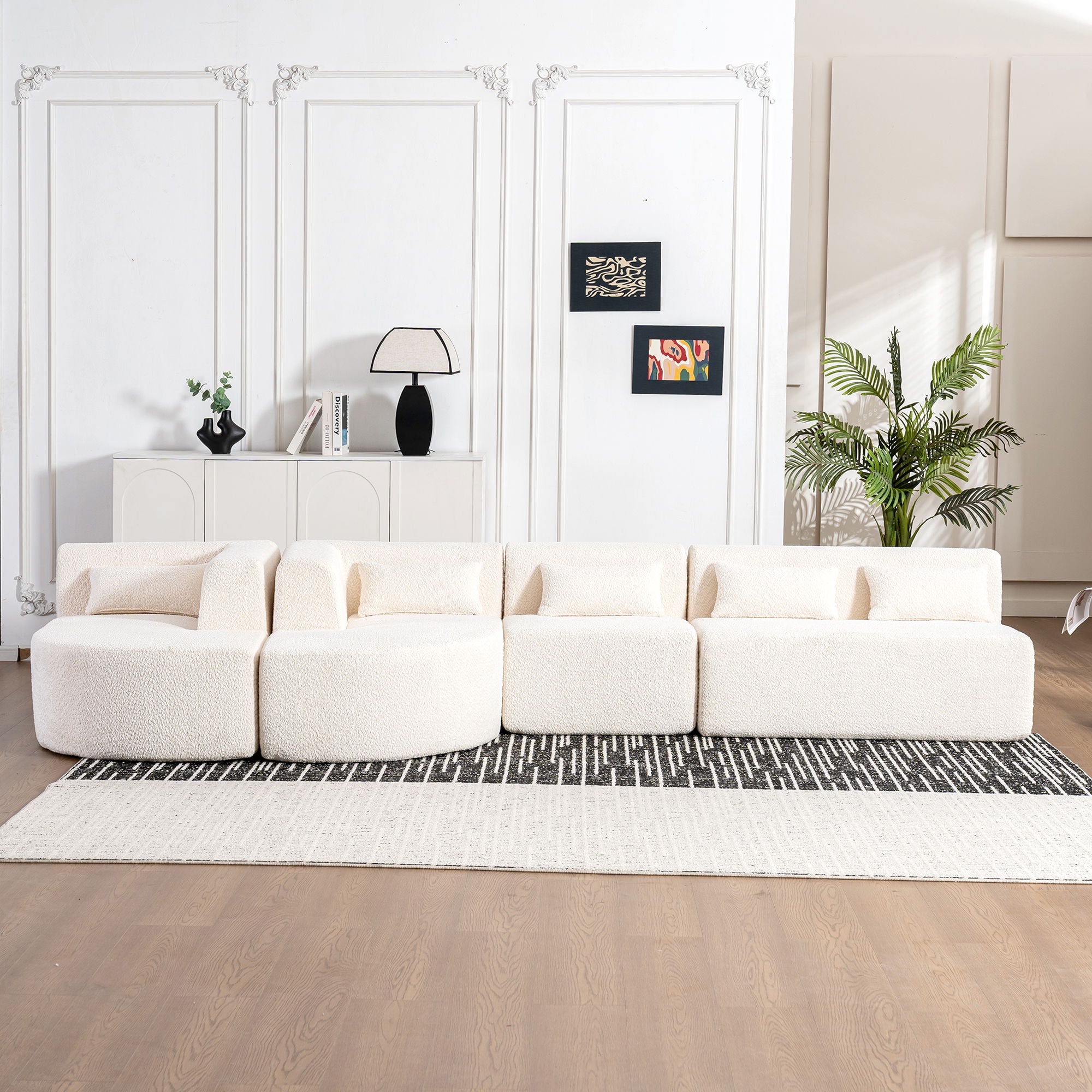 Upholstered Sofa Free Combined Sofa Couch With 2 Chaise Lounge And Five Back Pillows For Living Room
