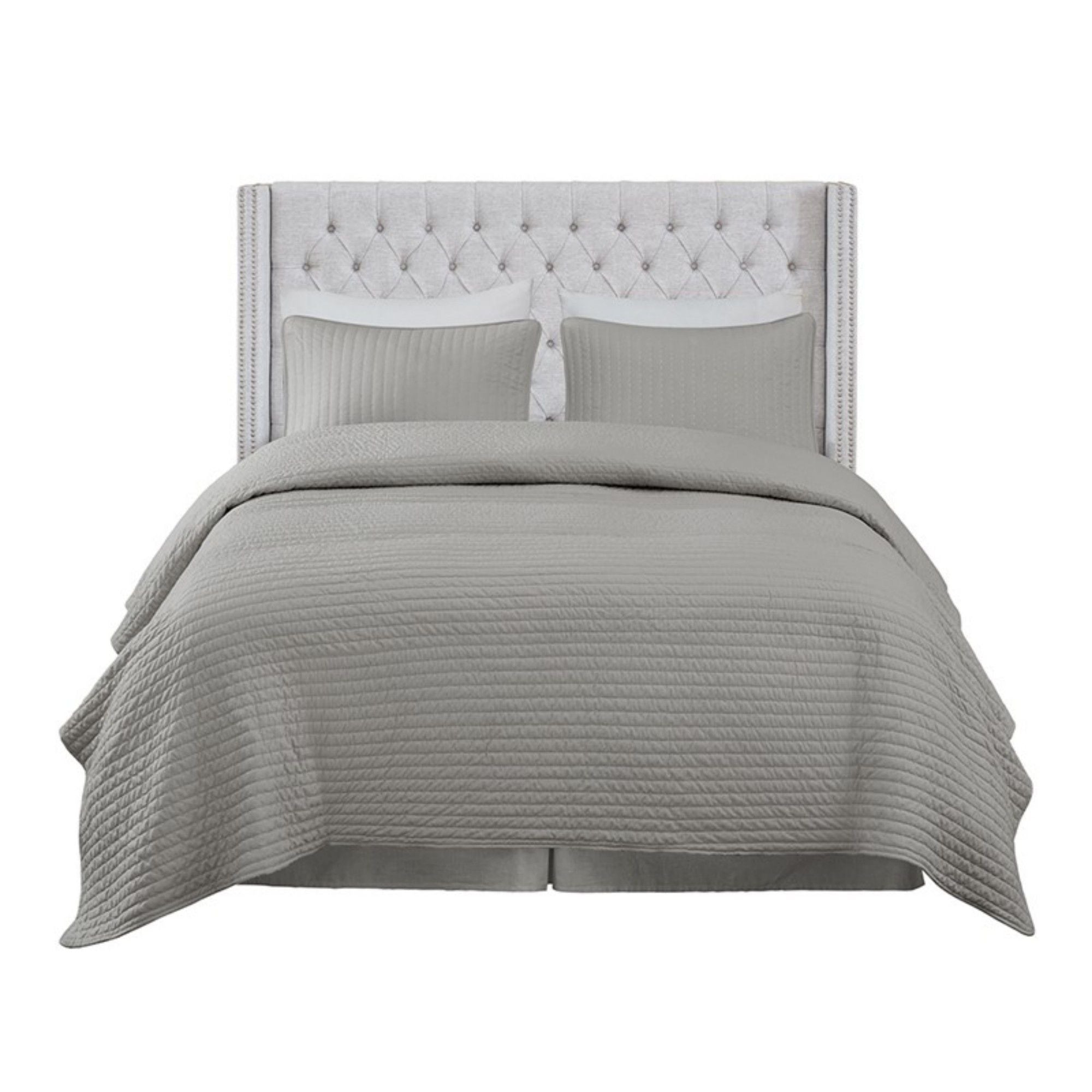 Transitional Upholstery Headboard With Tufted Buttons And Nailhead Trim