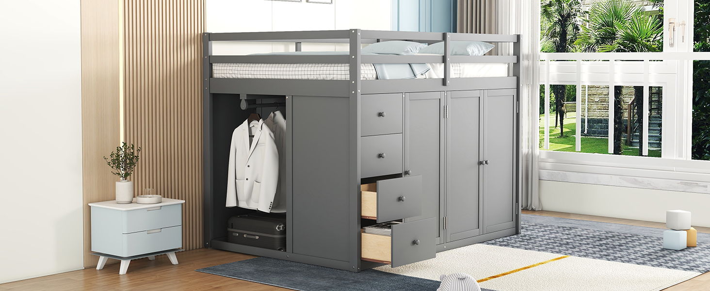Loft Bed With Built In Wardrobes, Cabinets And Drawers