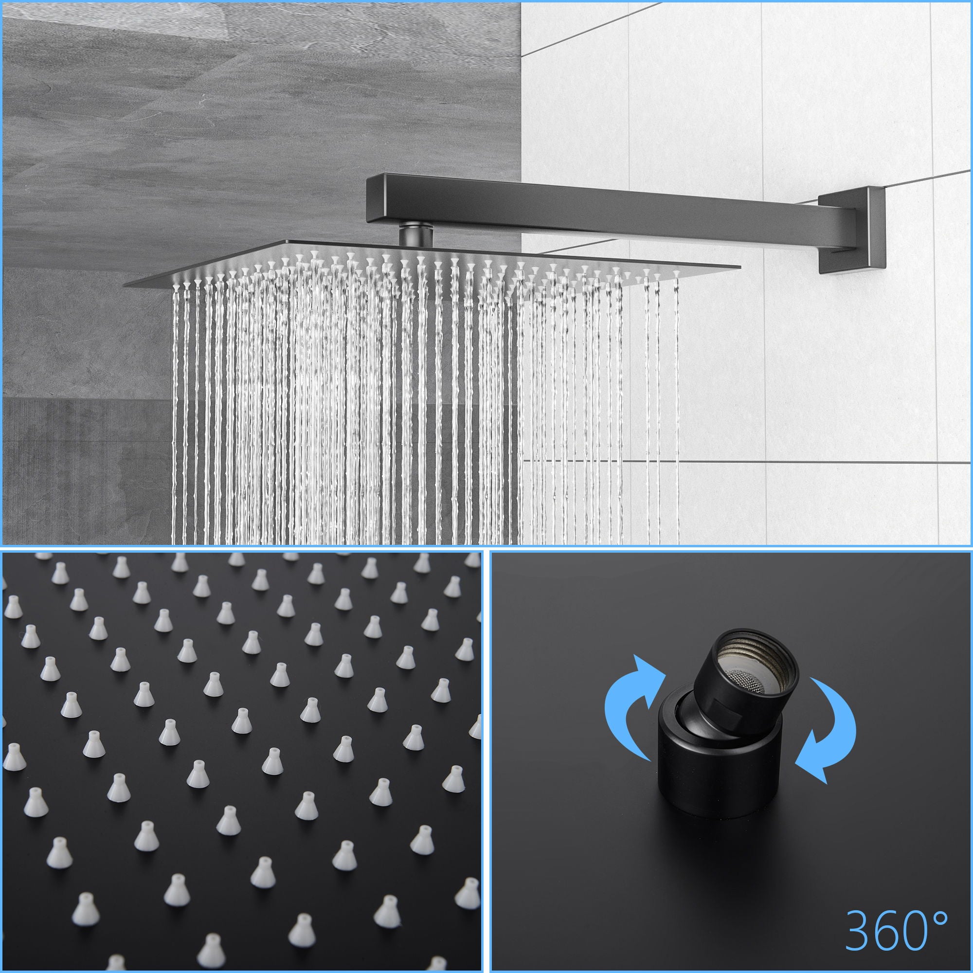 Modern Shower System With Adjustable Slide Bar, Stainless Steel And Brass Construction