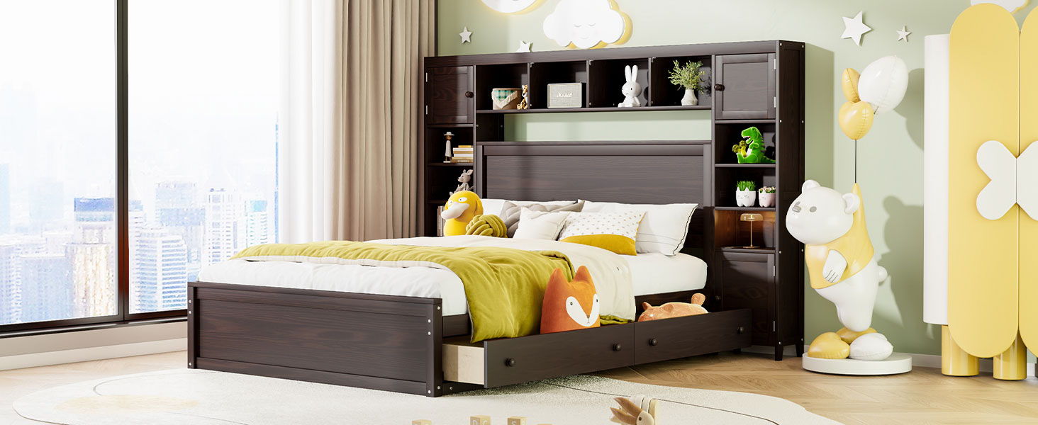 Bed With All In One Cabinet, Shelf And Sockets