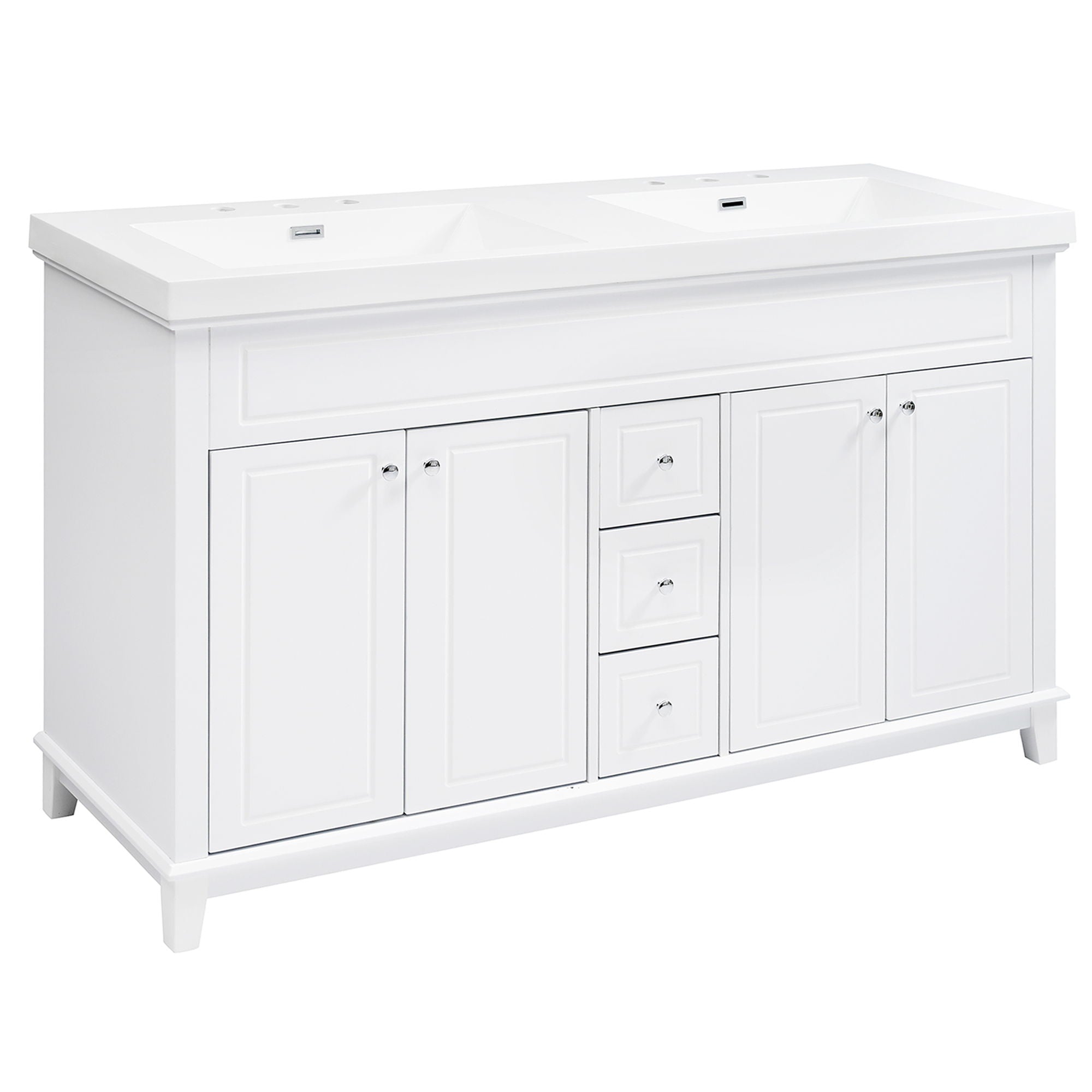 Bathroom Vanity With Double Sinks, 3 Drawers & 4 Doors, Soft Close, All Open Back Design - White