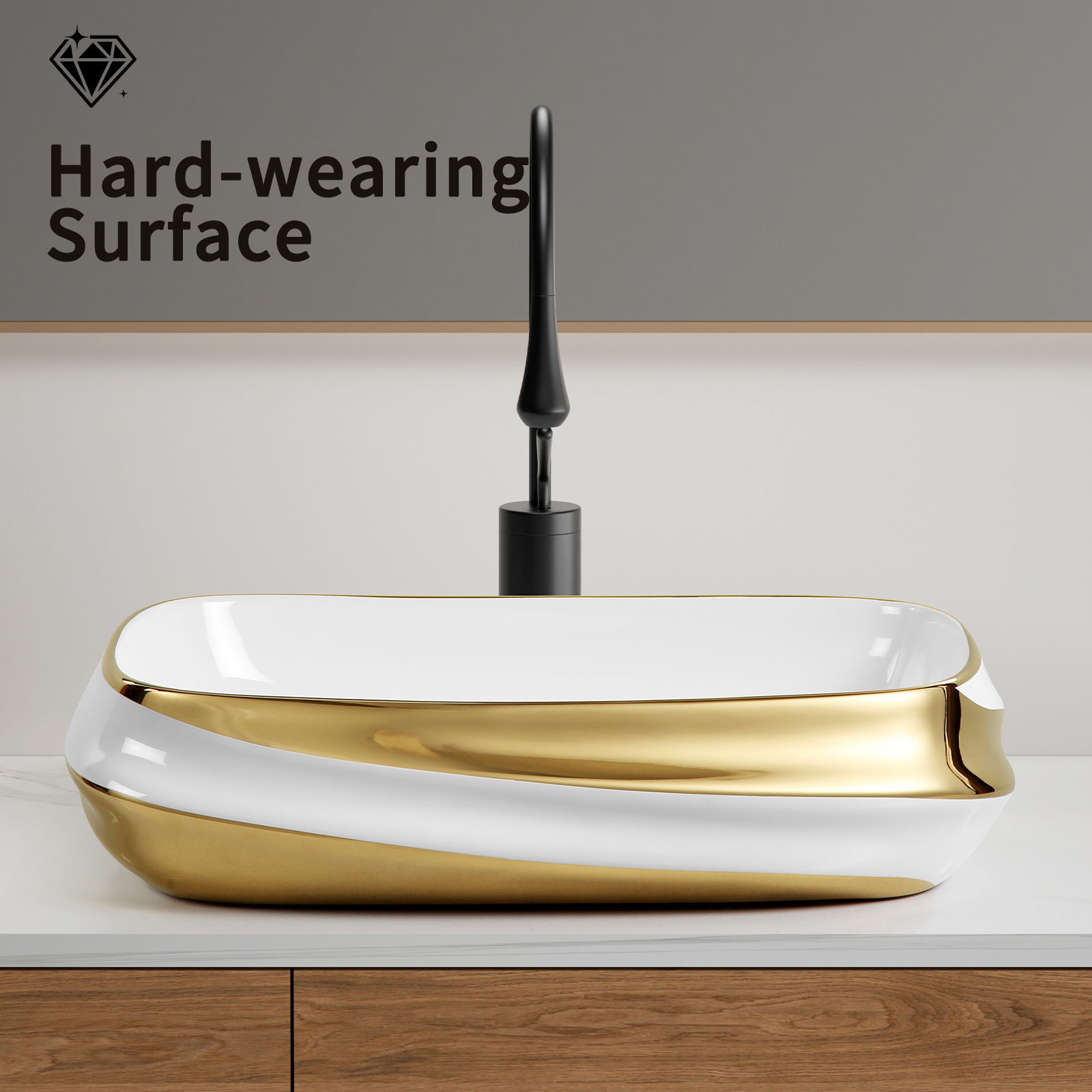 Vessel Sink, Above Counter Vanity Basin For Bathrooms - Gold / White / Milk White