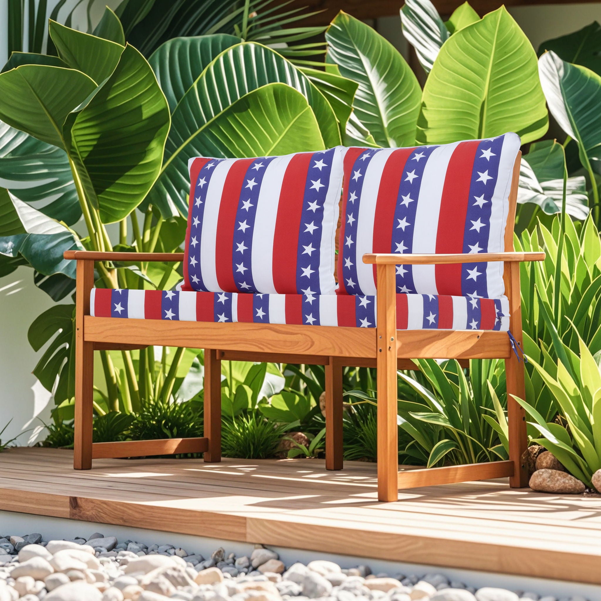 24X24 Inch Outdoor Deep Seat Cushion Set Waterproof Fade Resistant Patio Furniture Cushions With Removable Covers, Adjustable Straps & Handles (Set of 2) - Red
