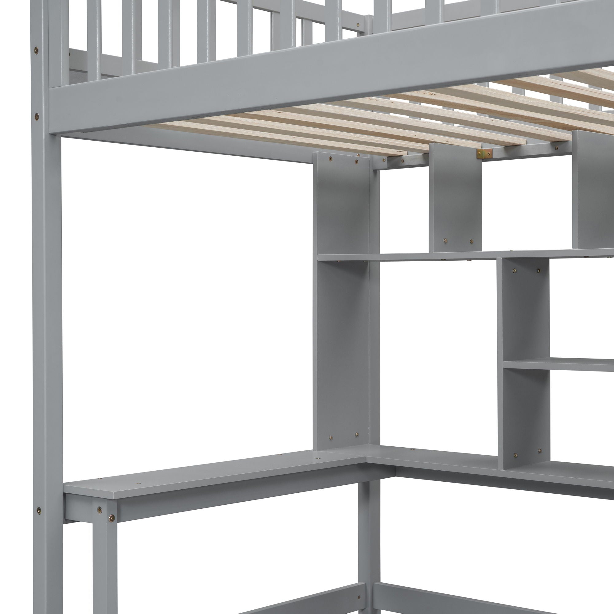 Loft Bed With Bookshelf, Drawers, Desk, And Wardrobe