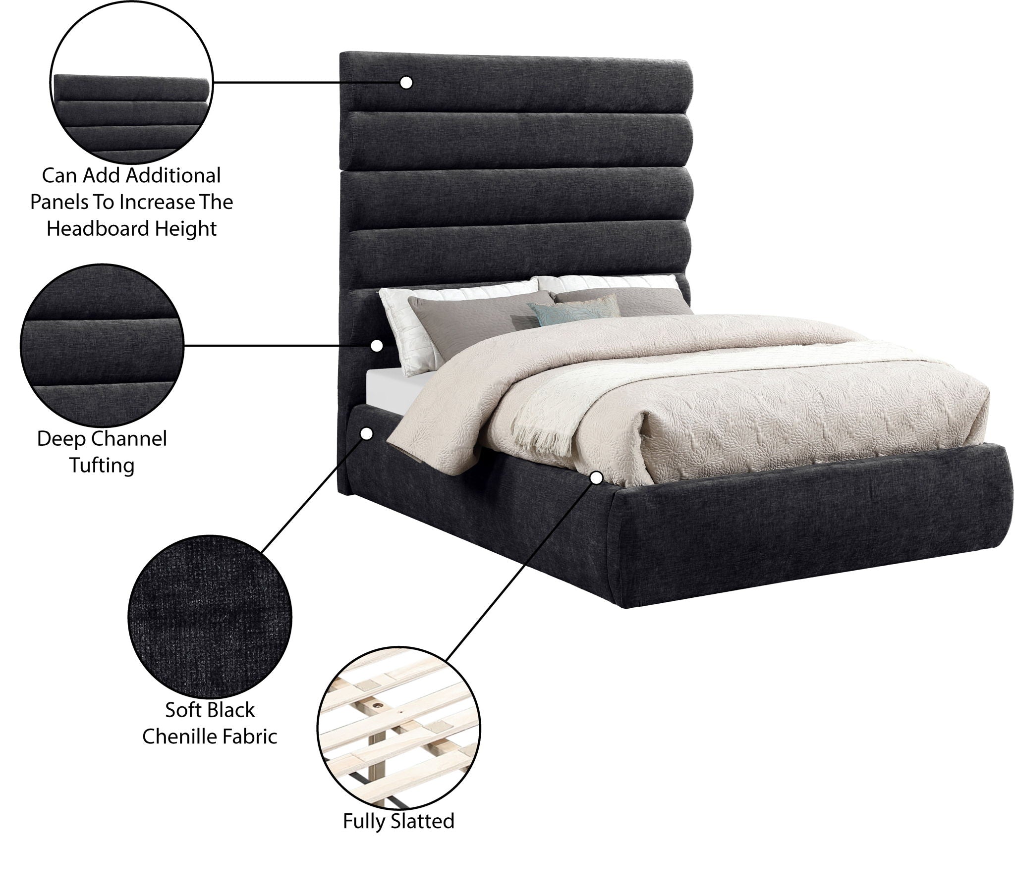 Adam - Chenille Fabric Bed With 70.5" Headboard