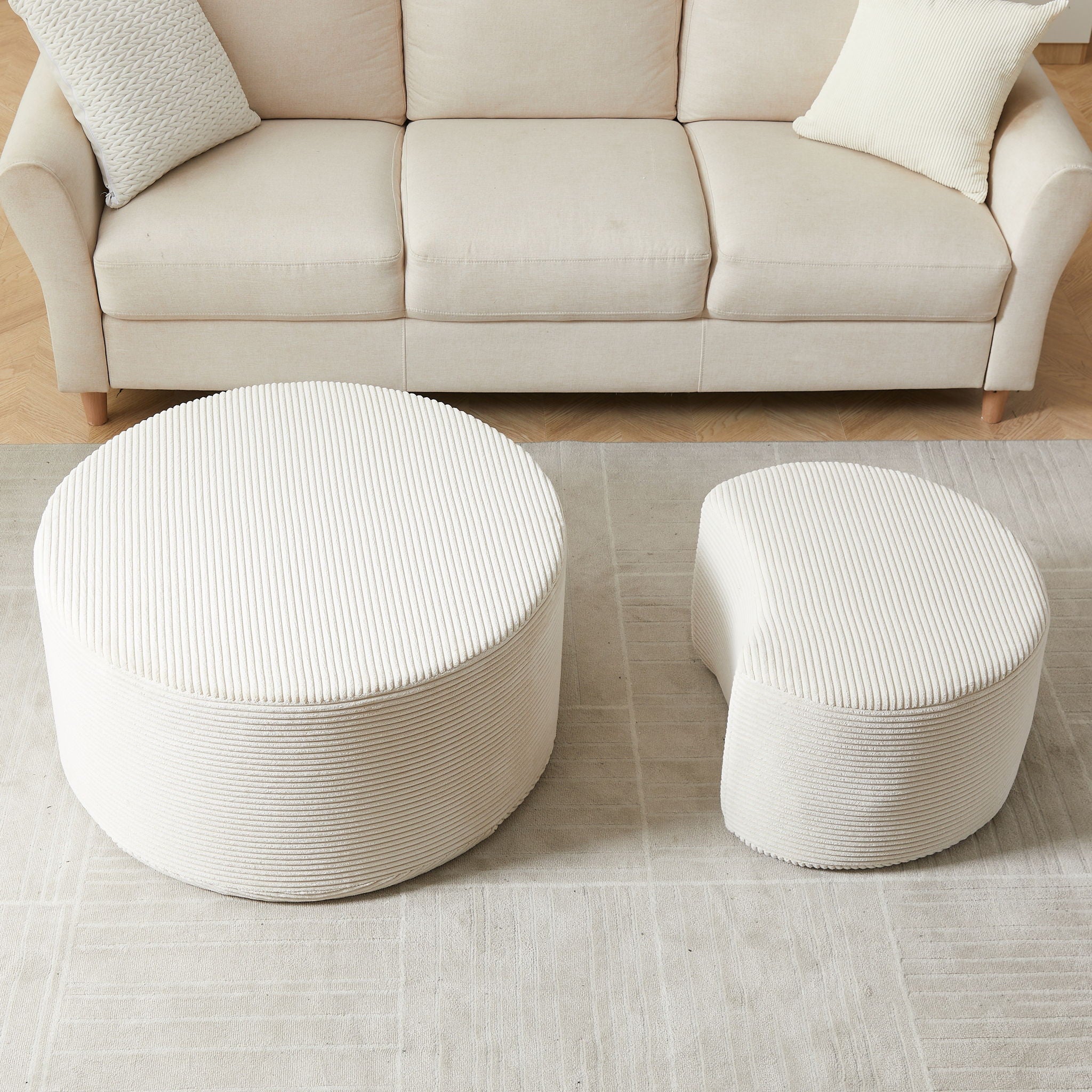 Modern Upholstered Round Coffee Table For Living Room (Set of 2)