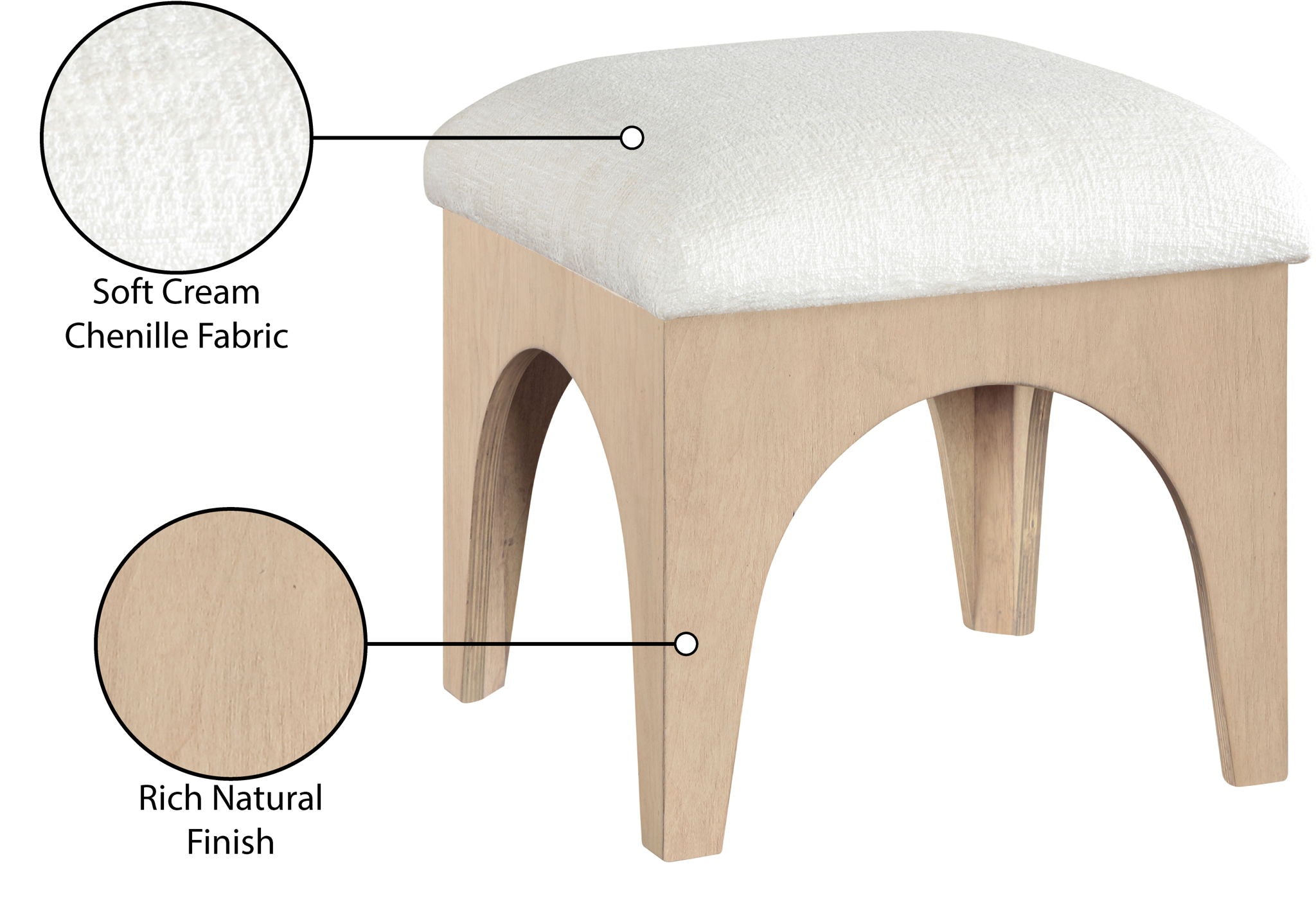 Lawson - Chenille Fabric Ottoman - Natural Base