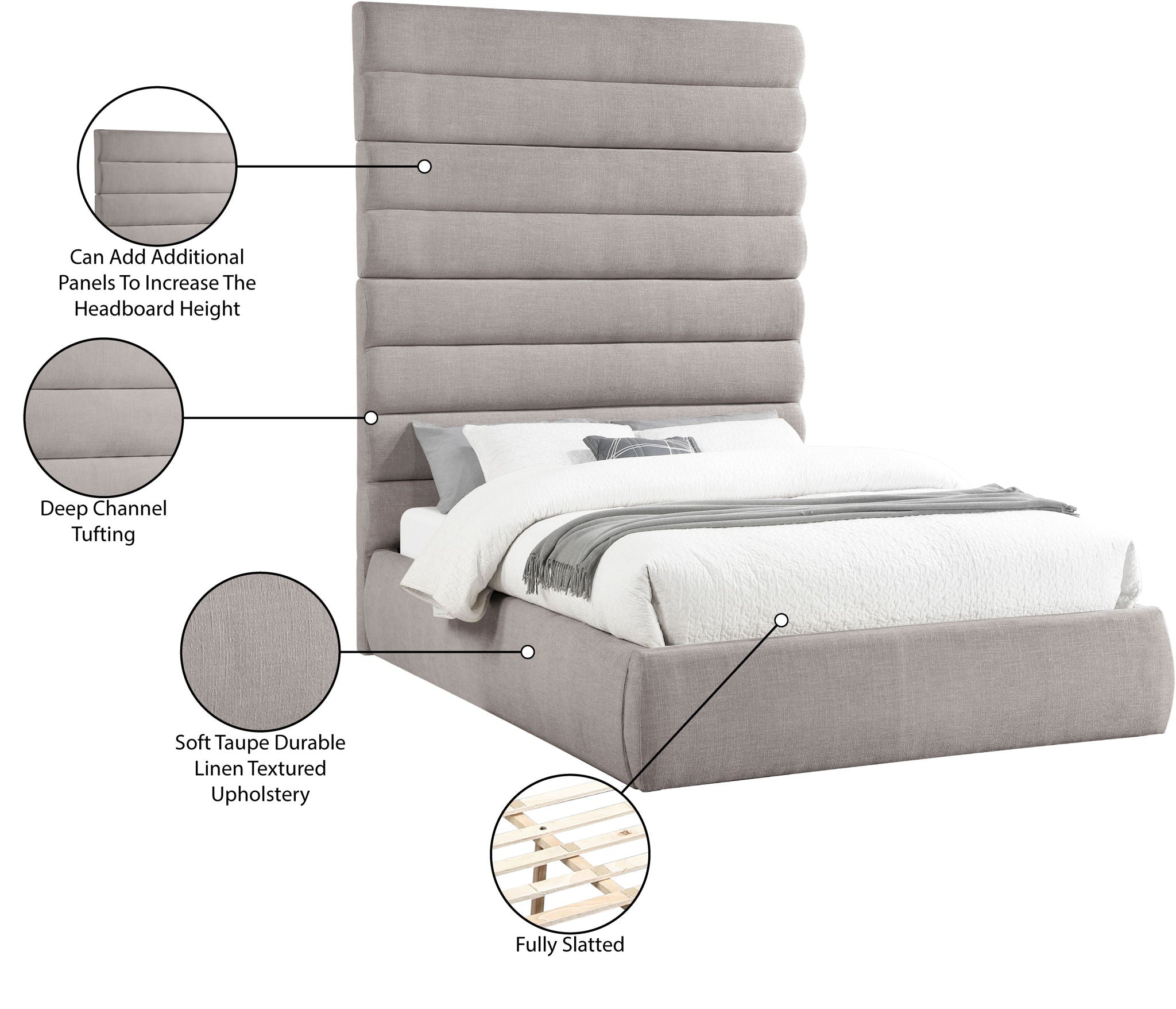 Adam - Linen Fabric Bed With 89" Headboard