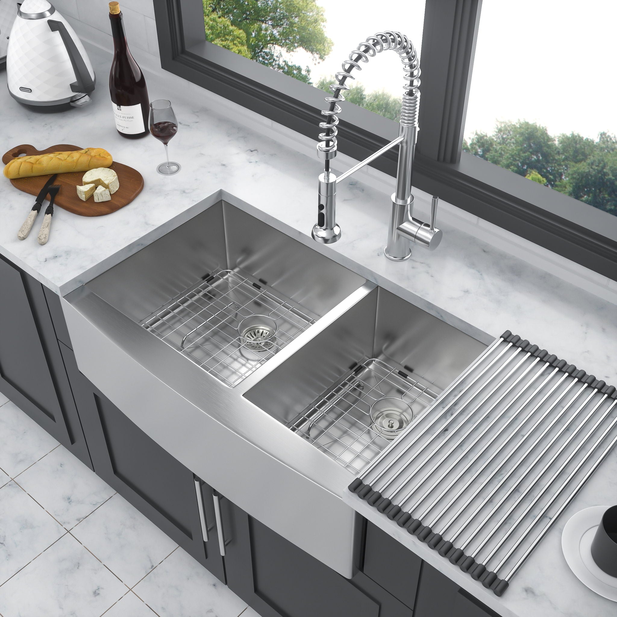 Farmhouse Sink With Double Bowl, 60 / 40