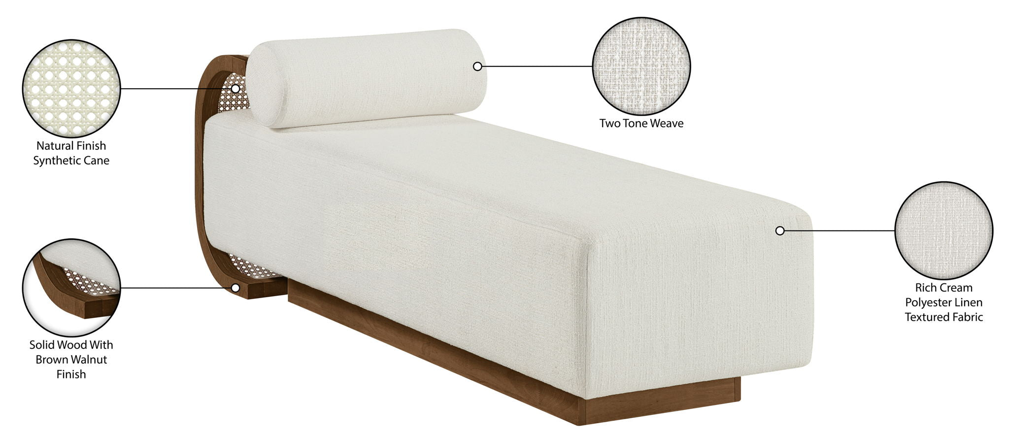 Zephyr - Linen Textured Fabric Upholstered Chaise - Painted Brown Walnut Base