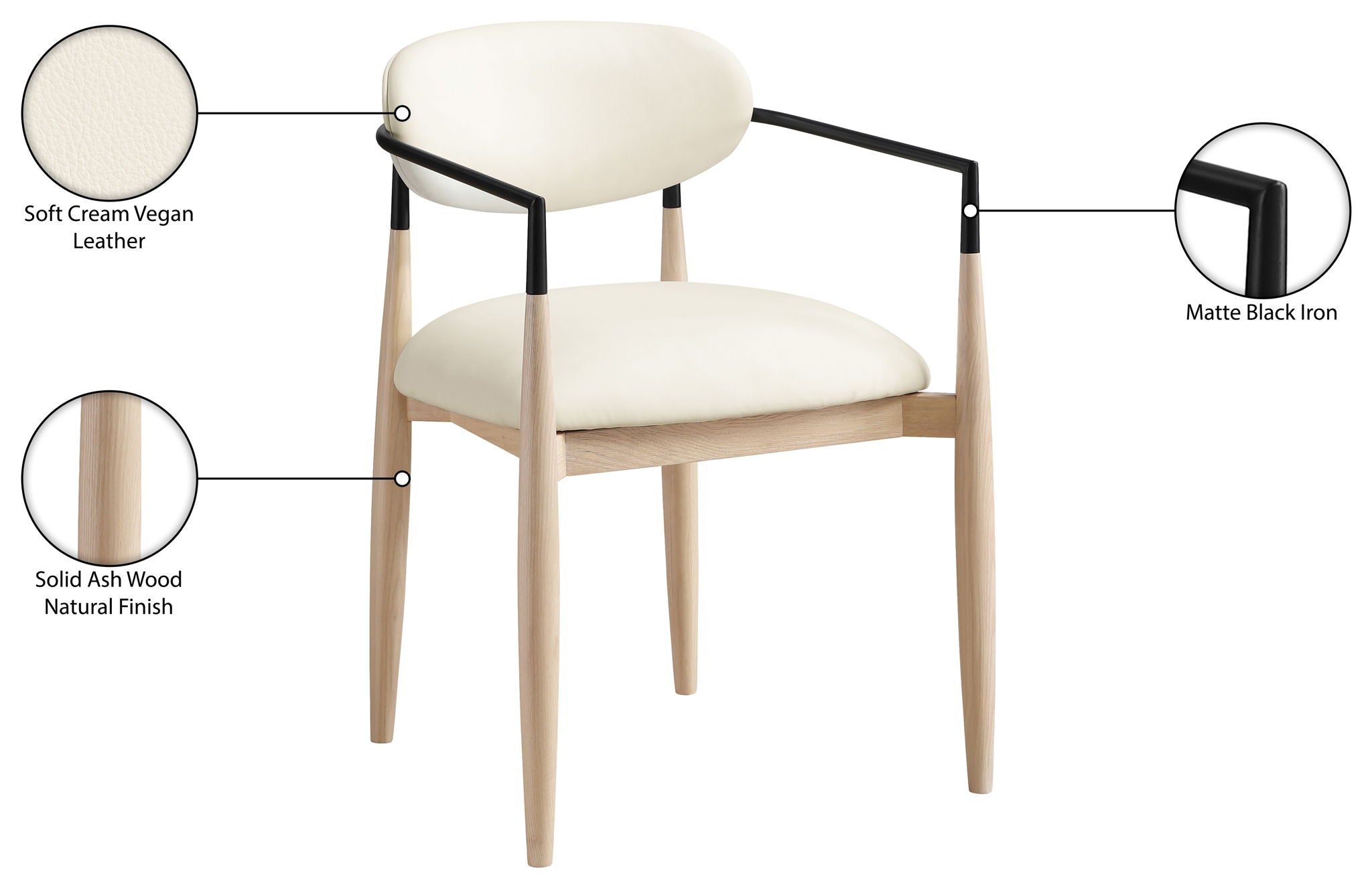 Riccio - Faux Leather Dining Arm Chair (Set of 2) - Natural Frame