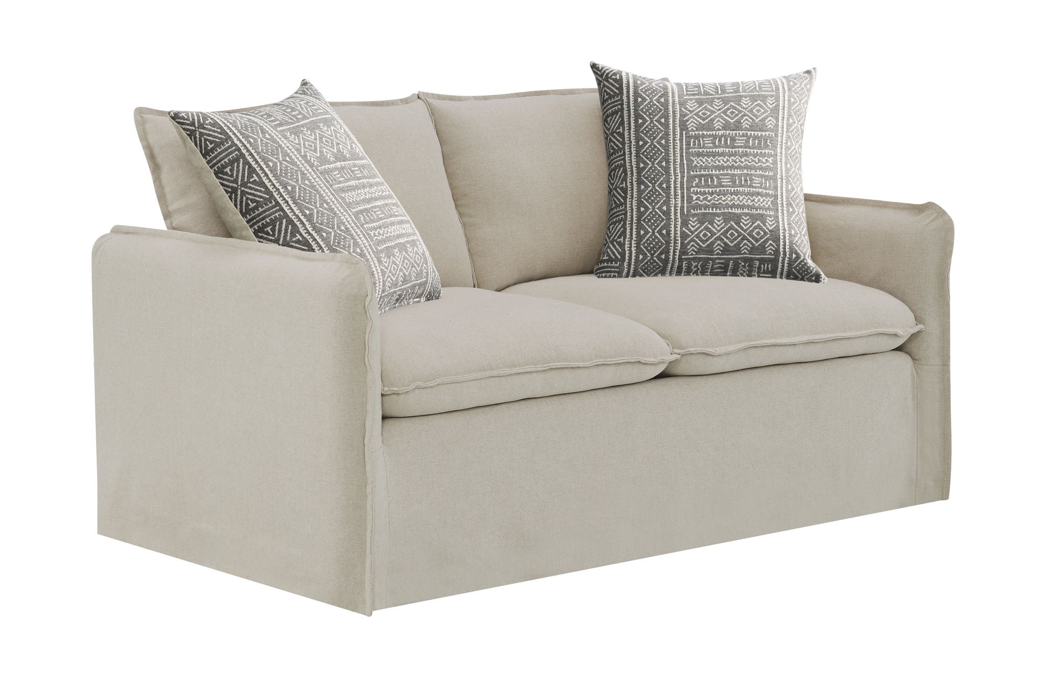 Upendo - Pattern Linen Loveseat With 2 Toss Pillows - Beige