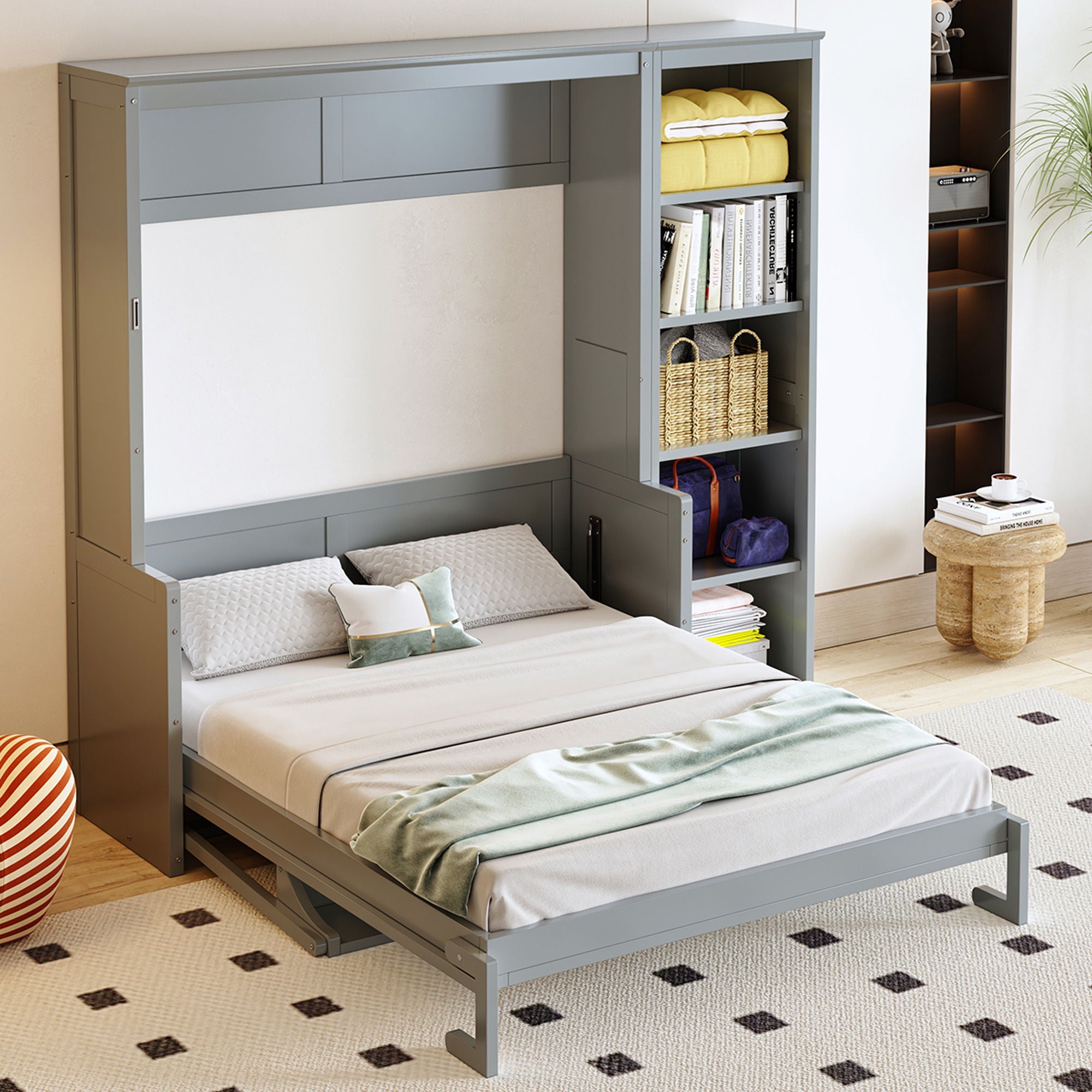 Sturdy Murphy Bed With Desk And Bookshelf