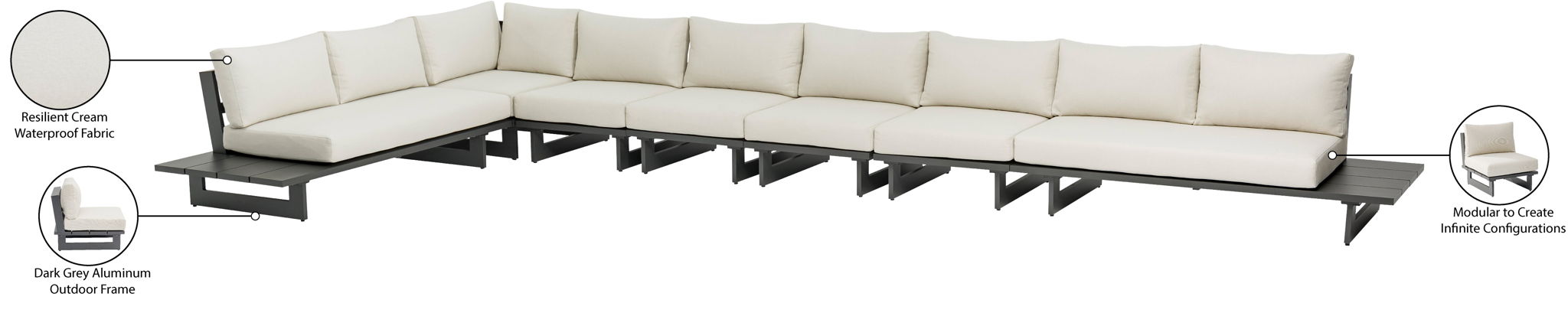 Maldives - 7 Piece Water Resistant Outdoor Patio Modular Sectional With Gray Base