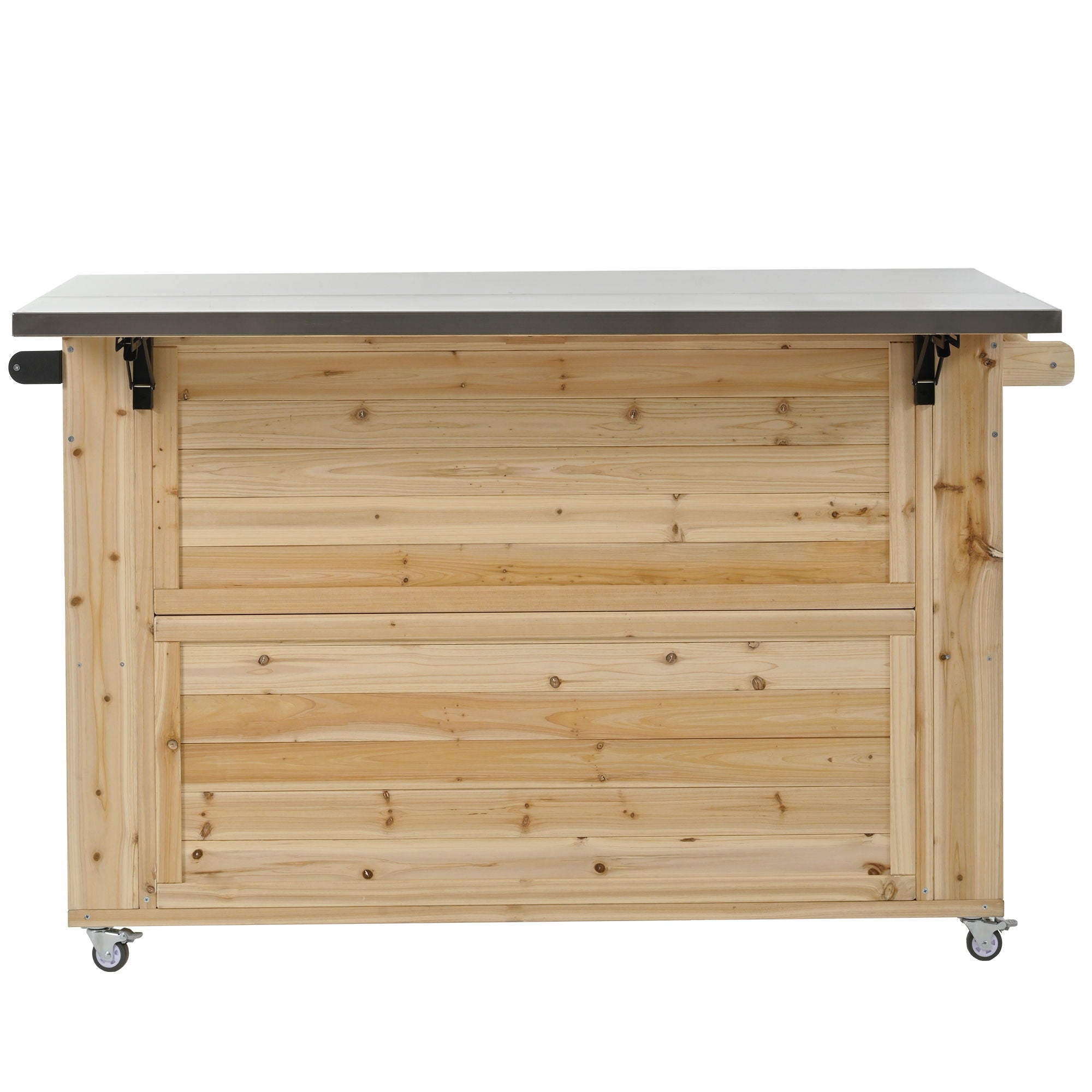 Outdoor Kitchen Island With Stainless Steel Top, Ample Storage Space, Towel And Spice Racks And A Bottle Opener