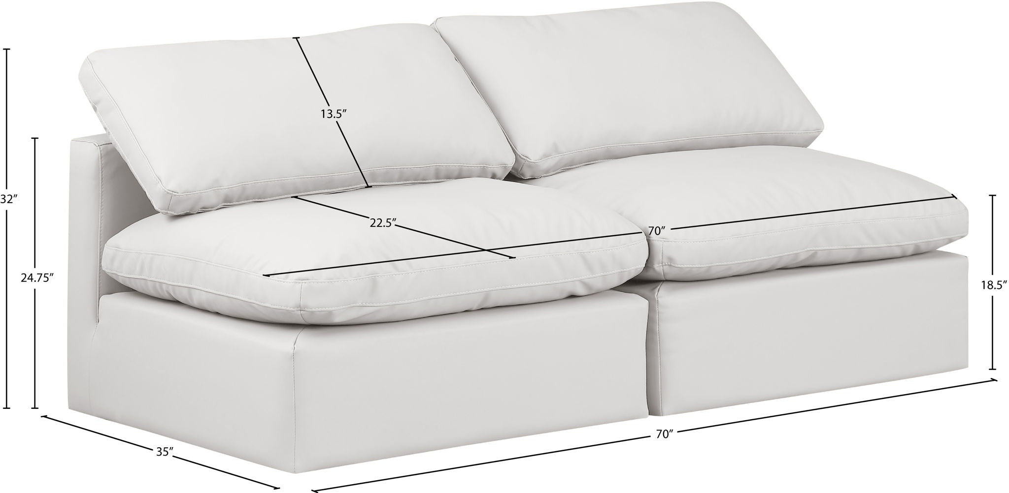 Indulge - Faux Leather 2 Seat Modular Armless Sofa