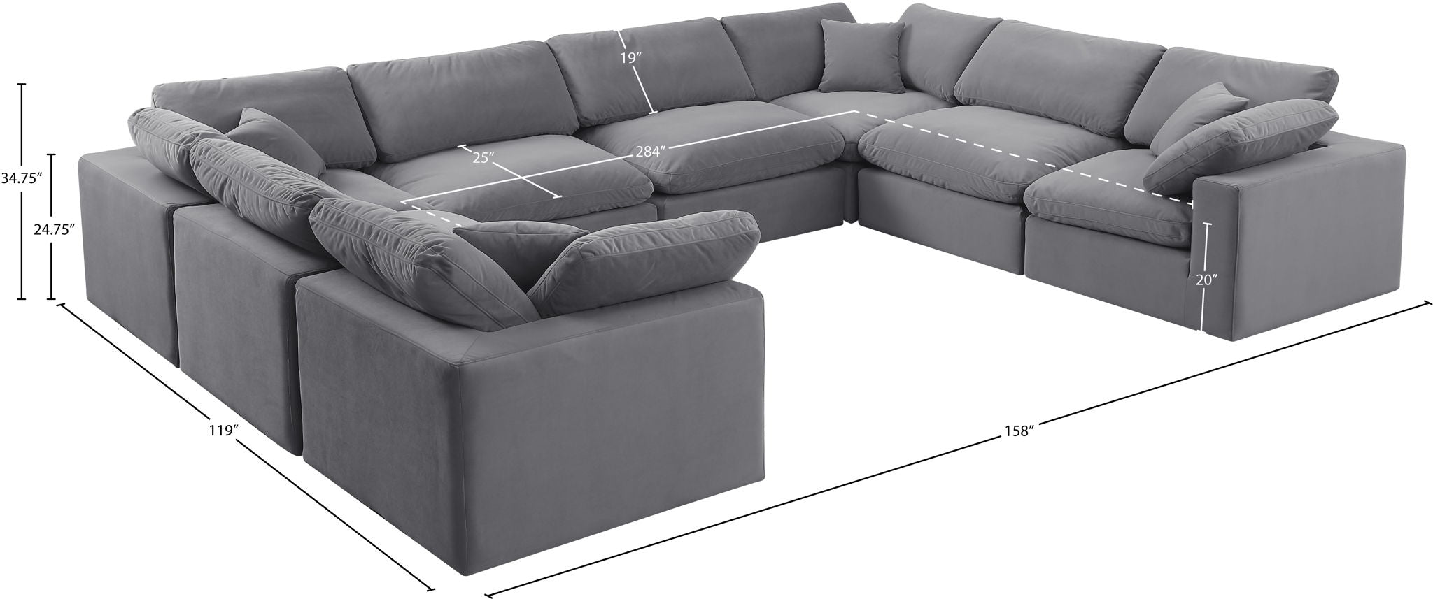 Comfy - 8 Piece Velvet Modular Sectional