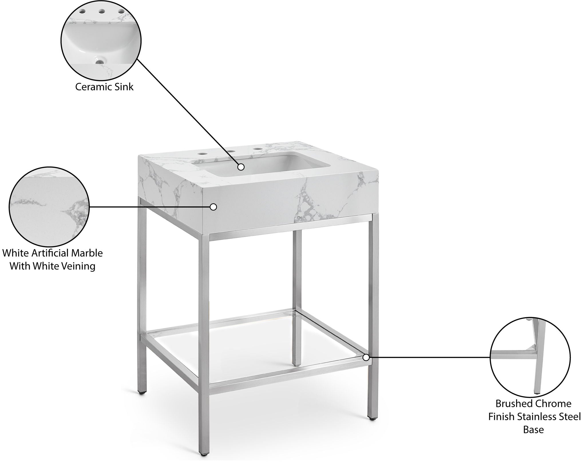 Marmo - Engineered Marble Bathroom Vanity With Chrome Base
