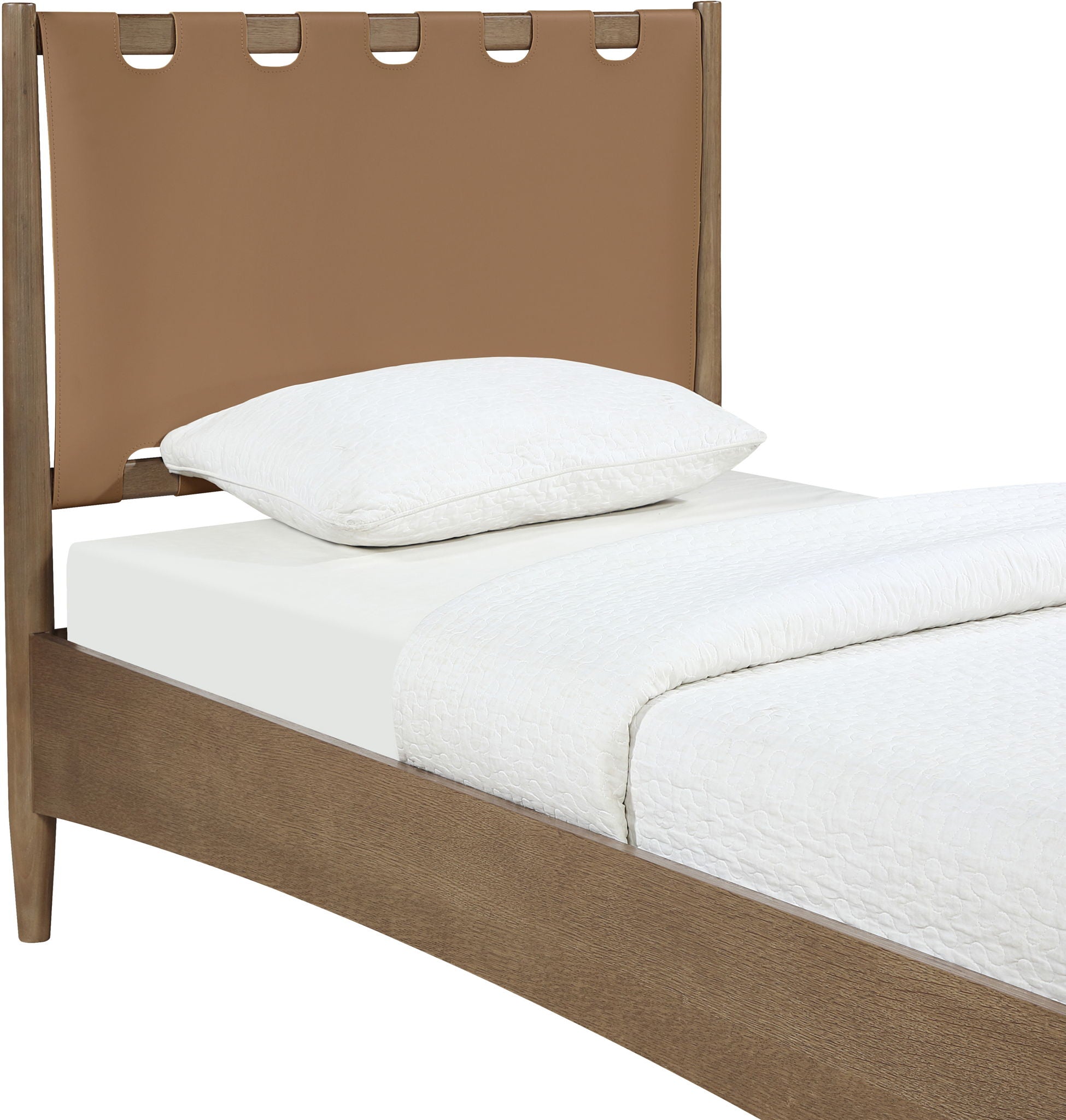 Santos - Vegan Leather Headboard And Wood Bed - Waxed Brown Frame