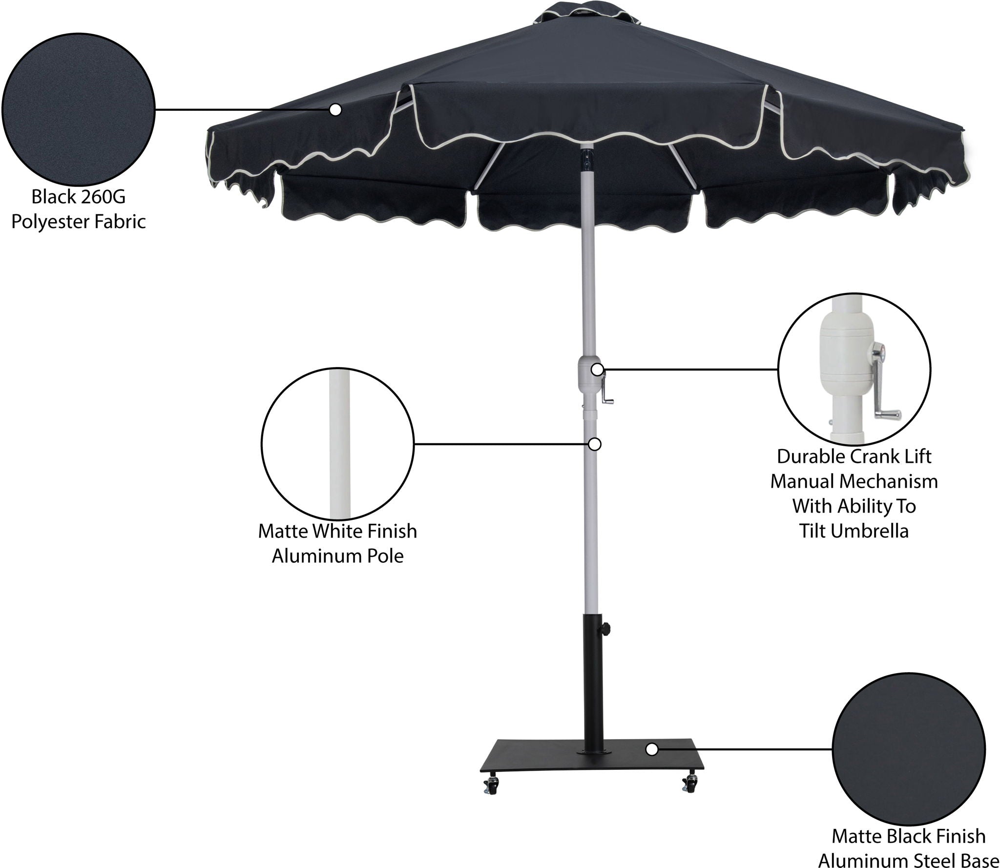 Amalfi - Aluminum Patio Umbrella - Black Base / White Pole