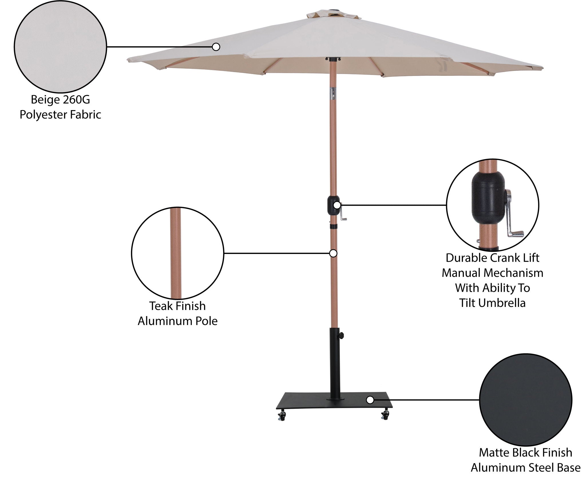 Fiji - Aluminum Patio Umbrella With Square Black And Teak Base