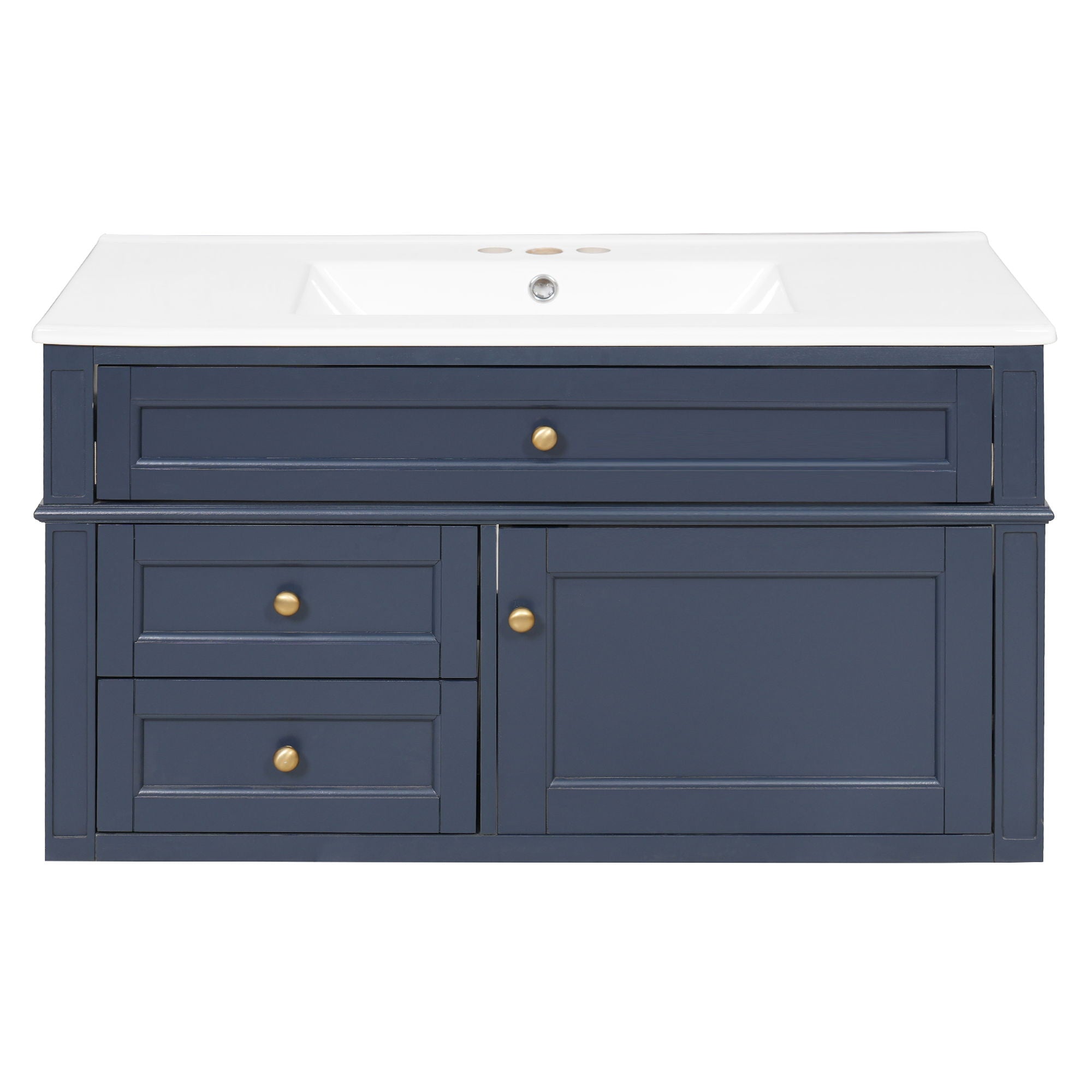 Modern Wall Mounted Floating Cabinet With Double Drawer And Sink