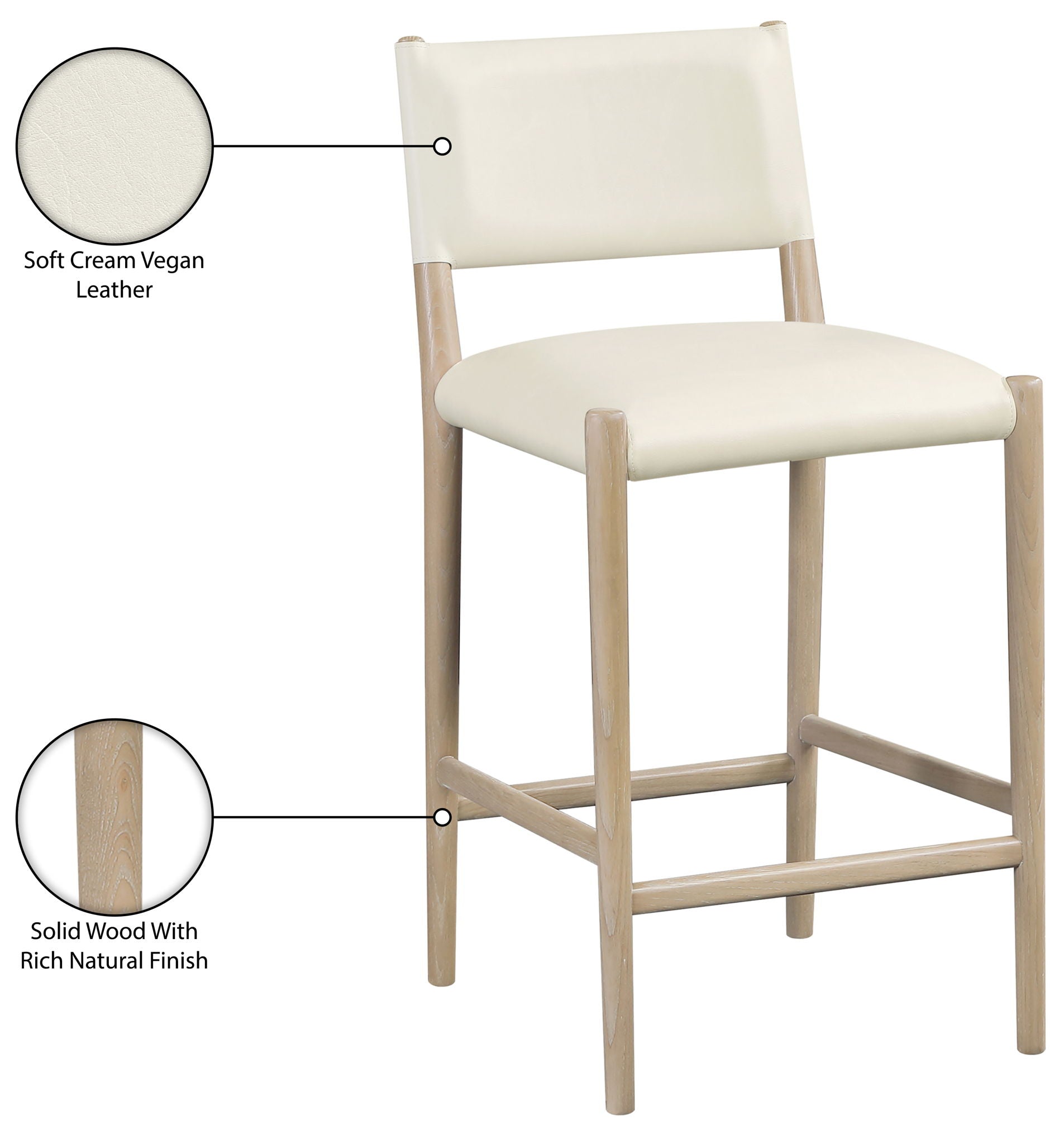 Andie - Vegan Leather Upholstered Counter Stool - Natural Base