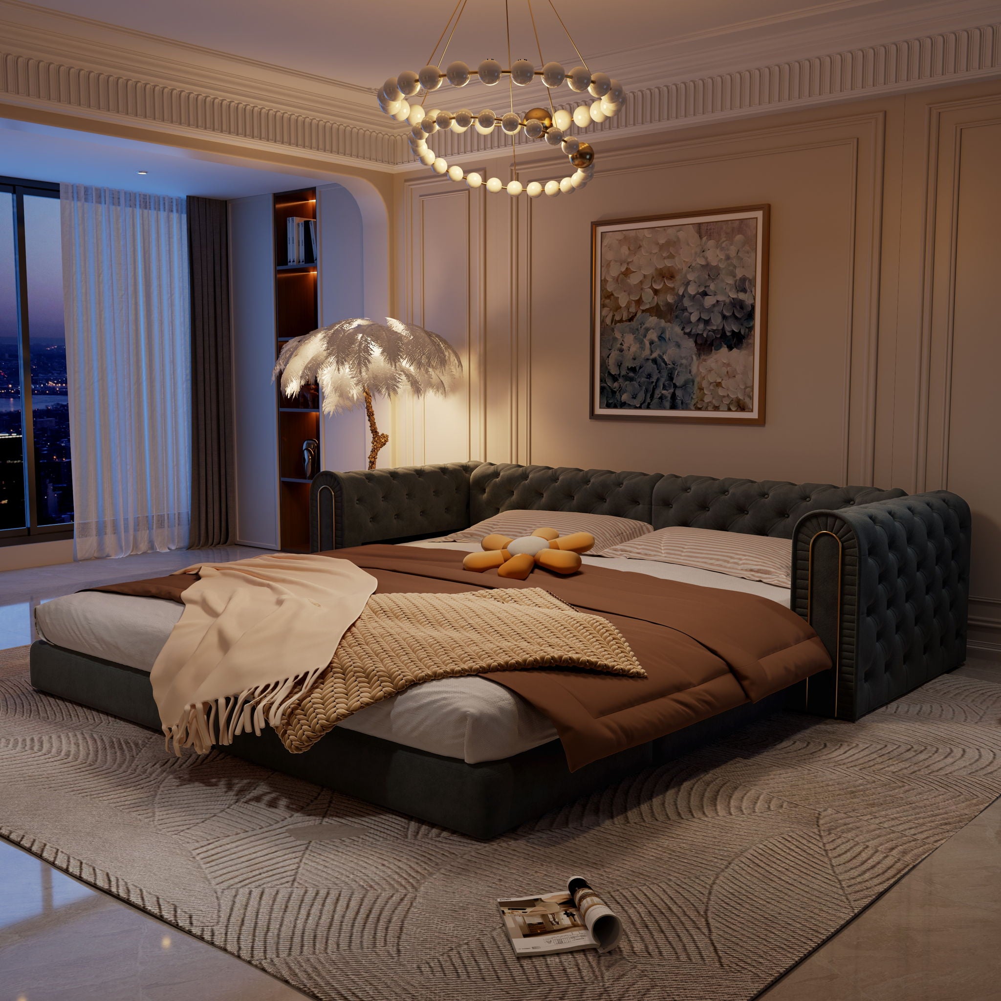 3-In-1 Convertible Sleeper Sofa With Movable Ottoman For Living Room