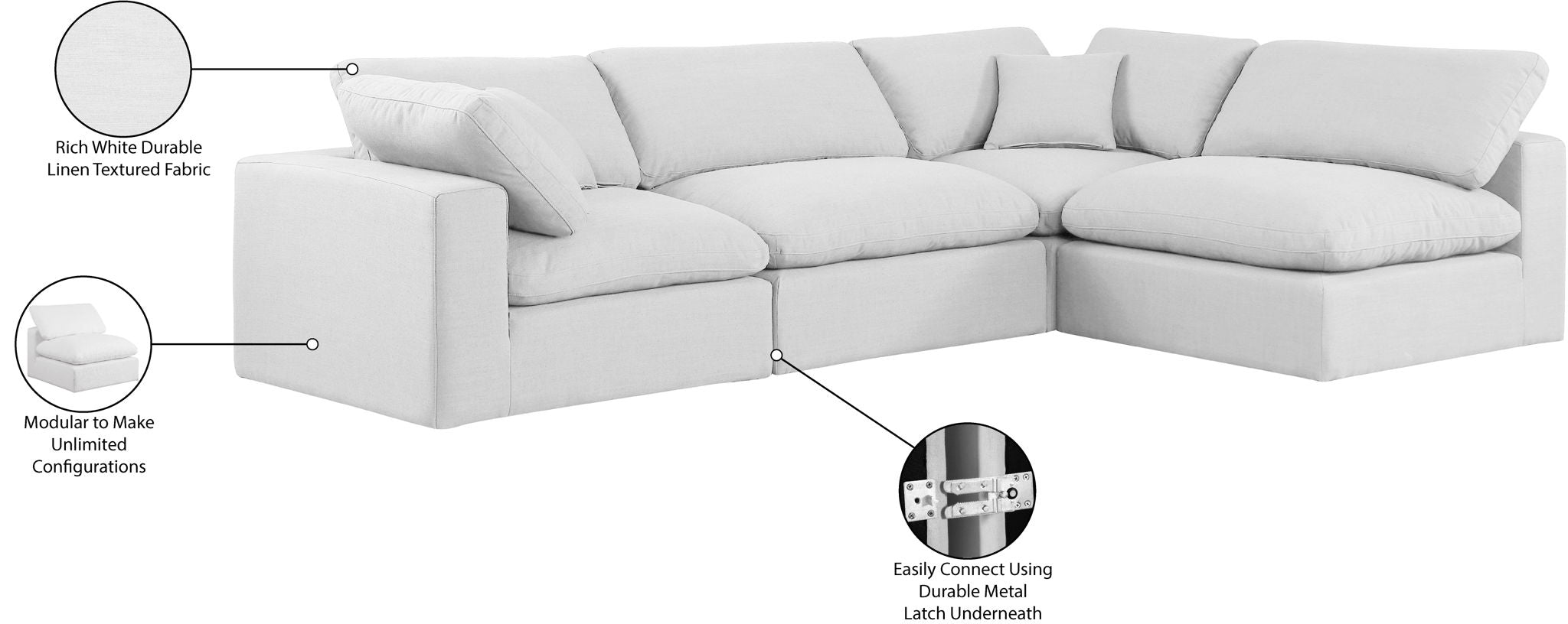 Comfy - 4 Piece Linen Fabric Modular Armless Sectional