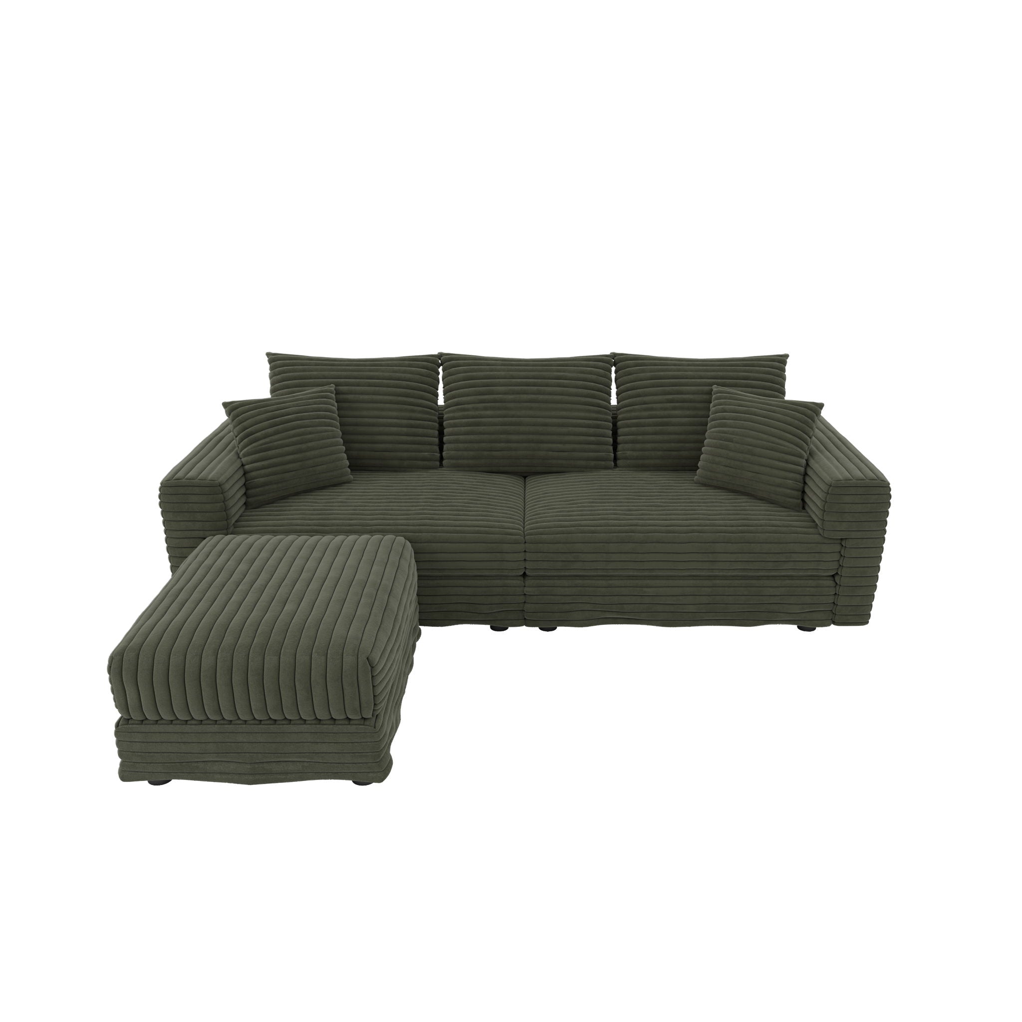 Convertible Deep Seat Sofa With Soft Pillows And Ottomans