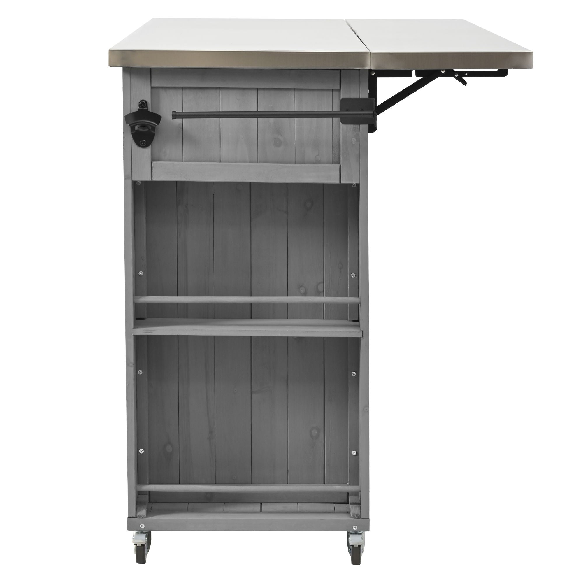 Outdoor Kitchen Island With Stainless Steel Top, Ample Storage Space, Towel And Spice Racks And A Bottle Opener