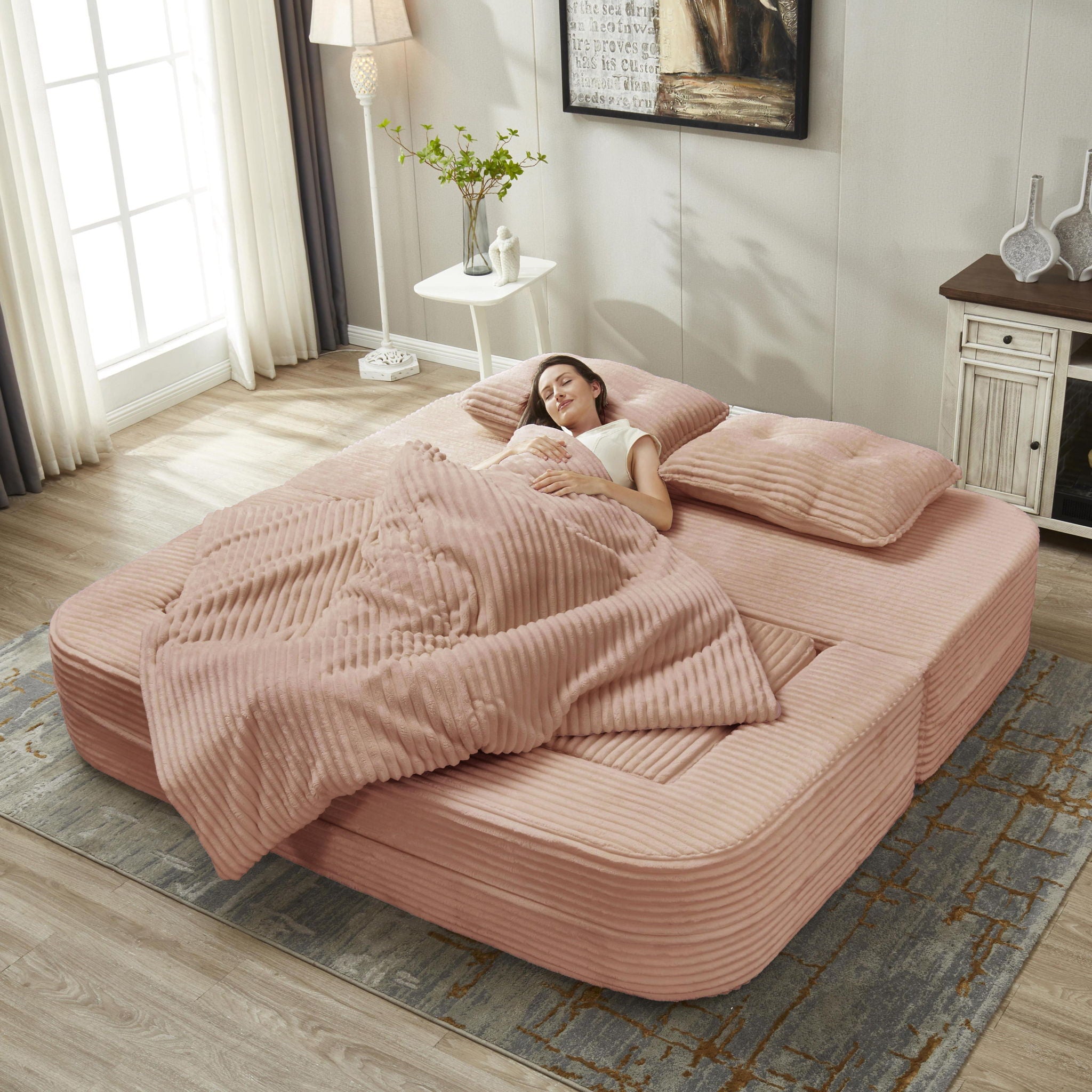 Multi Functional Sectional Sofa Bed With Independent Chaise Lounge And Functional Blanket