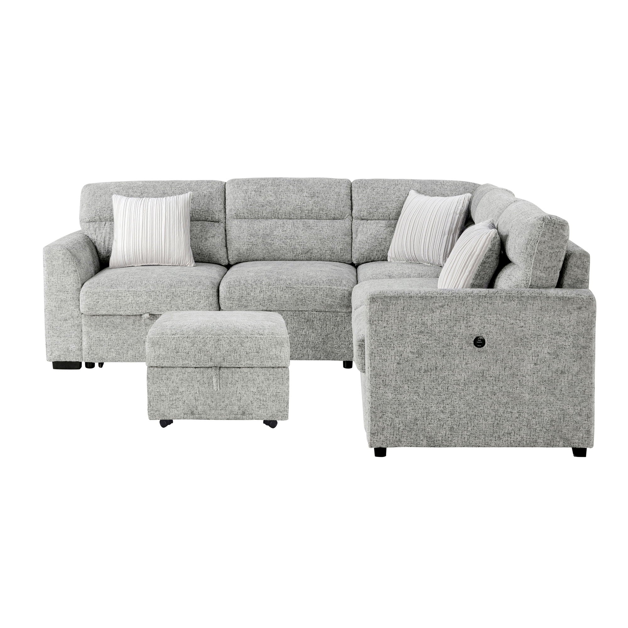 Emiliano - Sectional Sofa With 3 Pillows And Storage Ottoman - Nickel