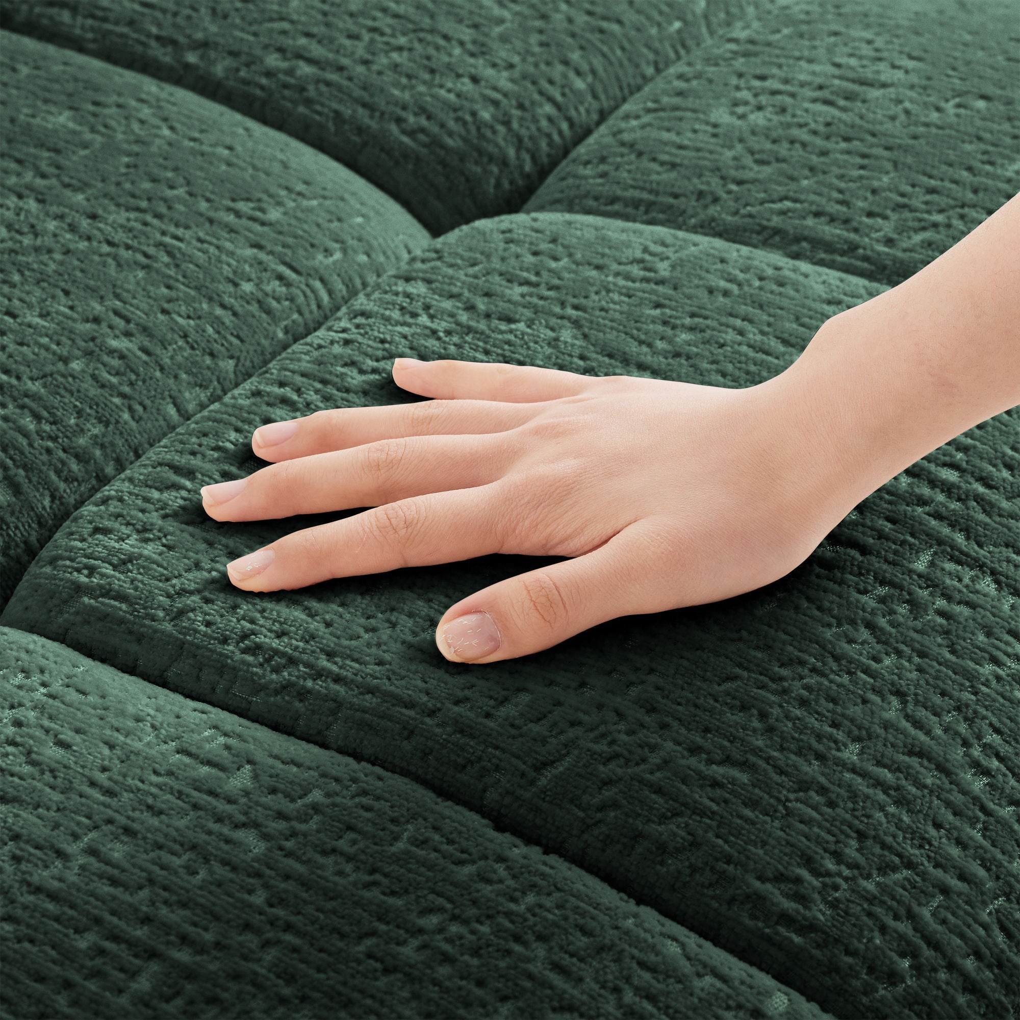 Elegant 3 Seater Sofa Set & Pillows Frame, High Rebound Cushions - Textured Green