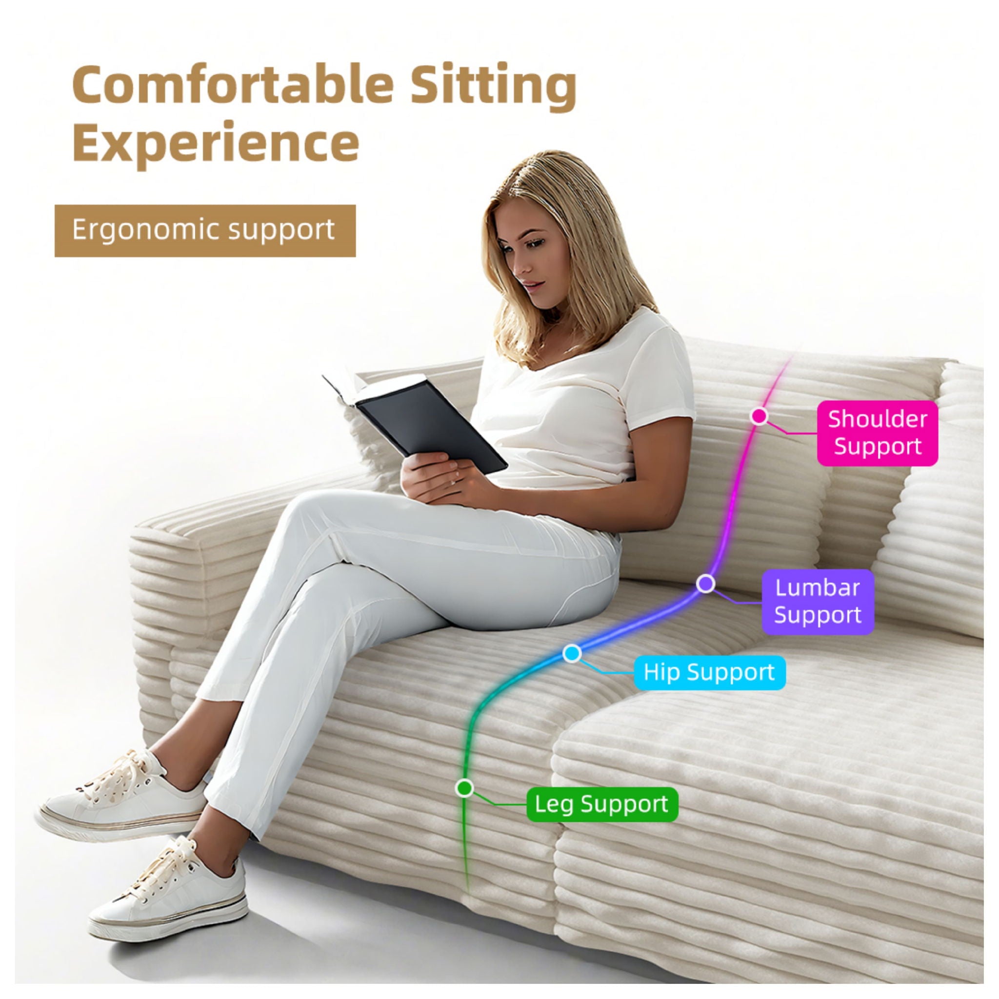 Deep Seat Convertible Sofa With Soft Pillows And Ottomans