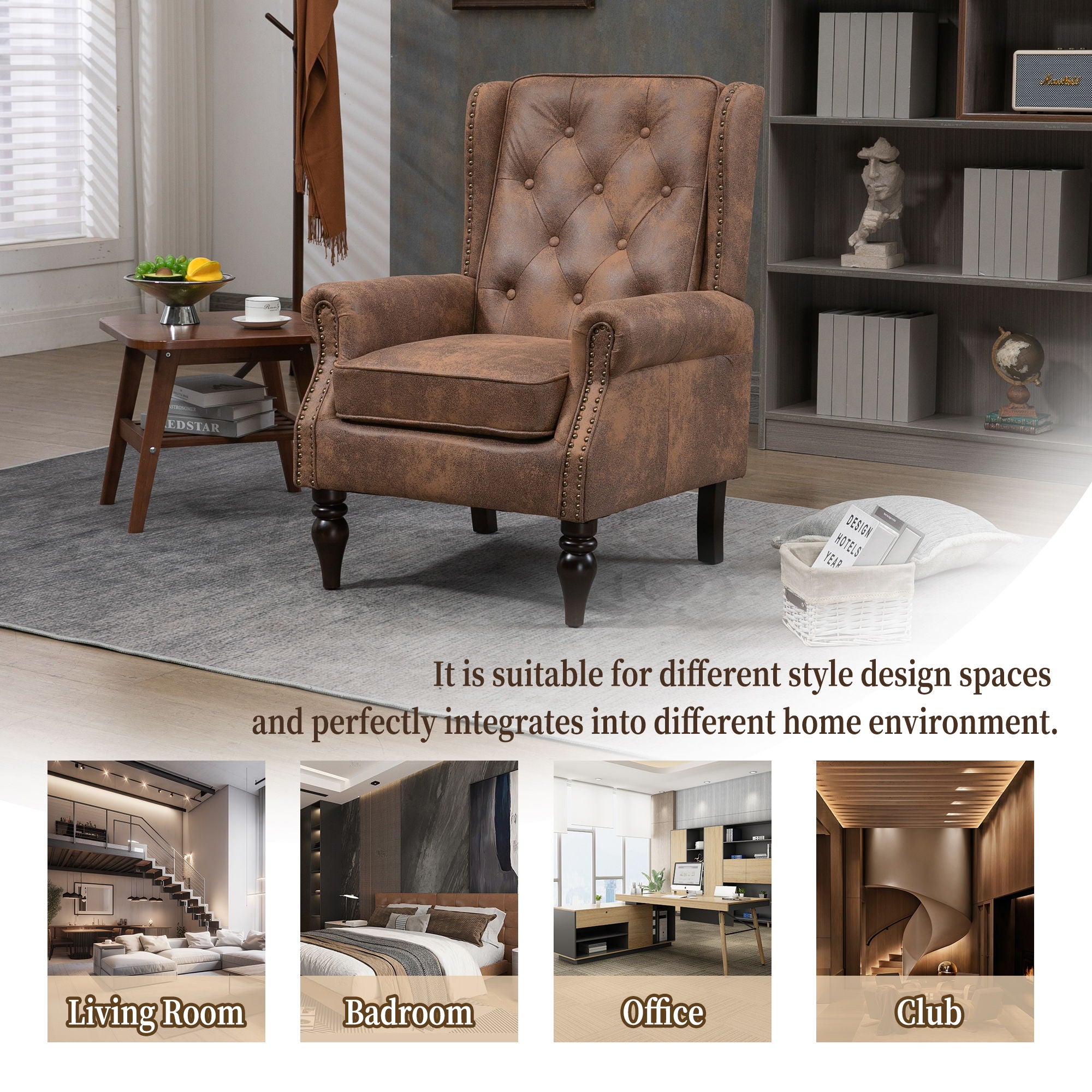 Modern Accent Armchair With Sturdy Wood Legs