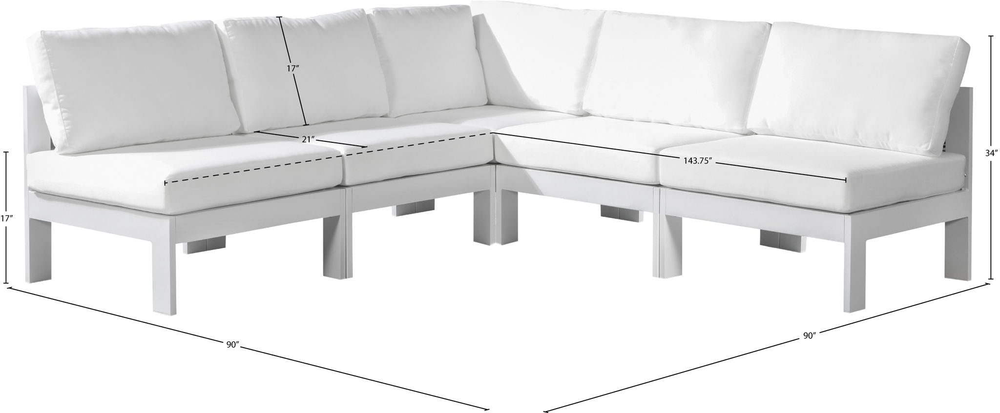 Nizuc - Outdoor Patio 5 Piece Modular Sectional With White Frame