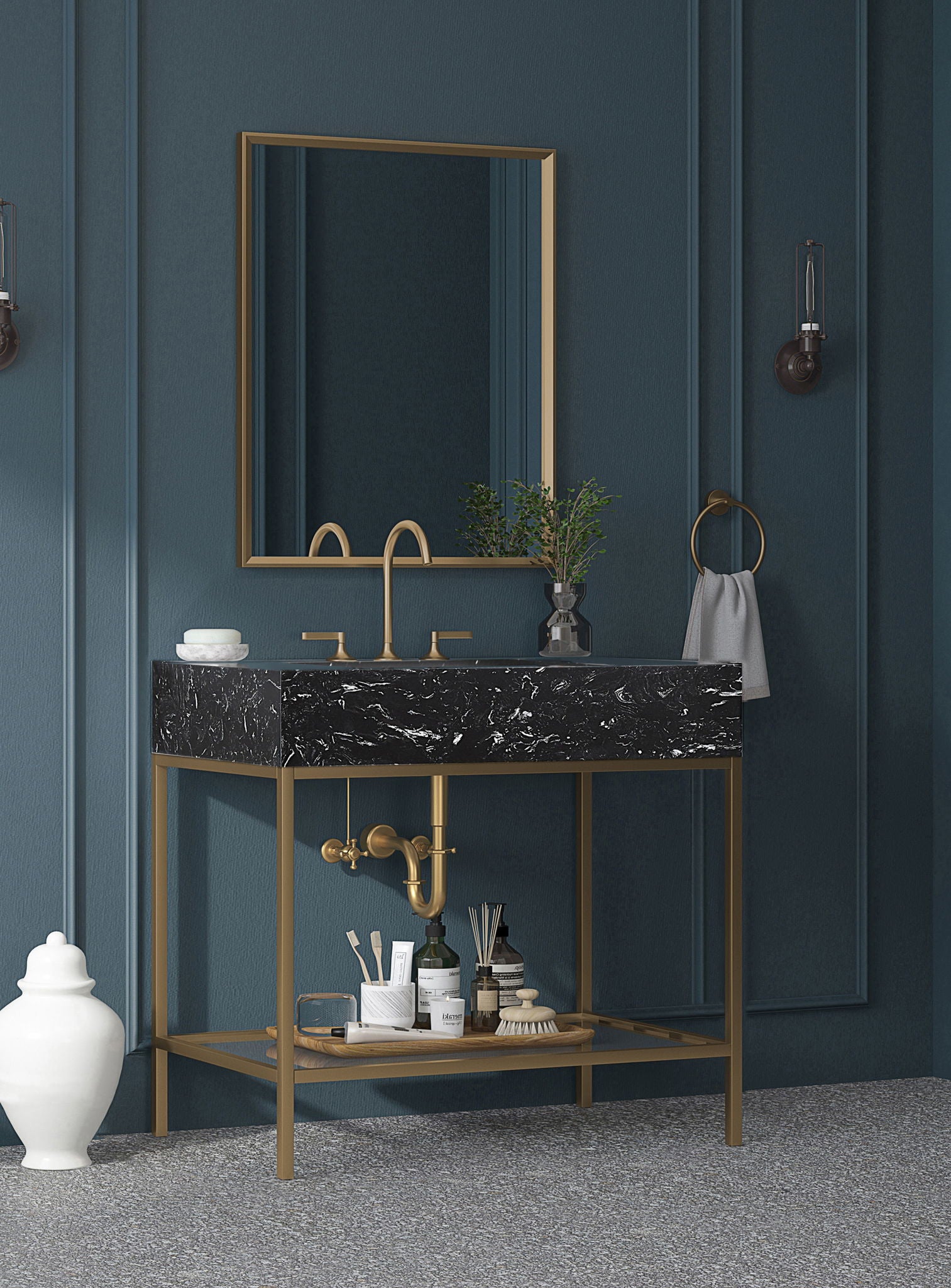 Marmo - Engineered Marble Bathroom Vanity With Gold Base